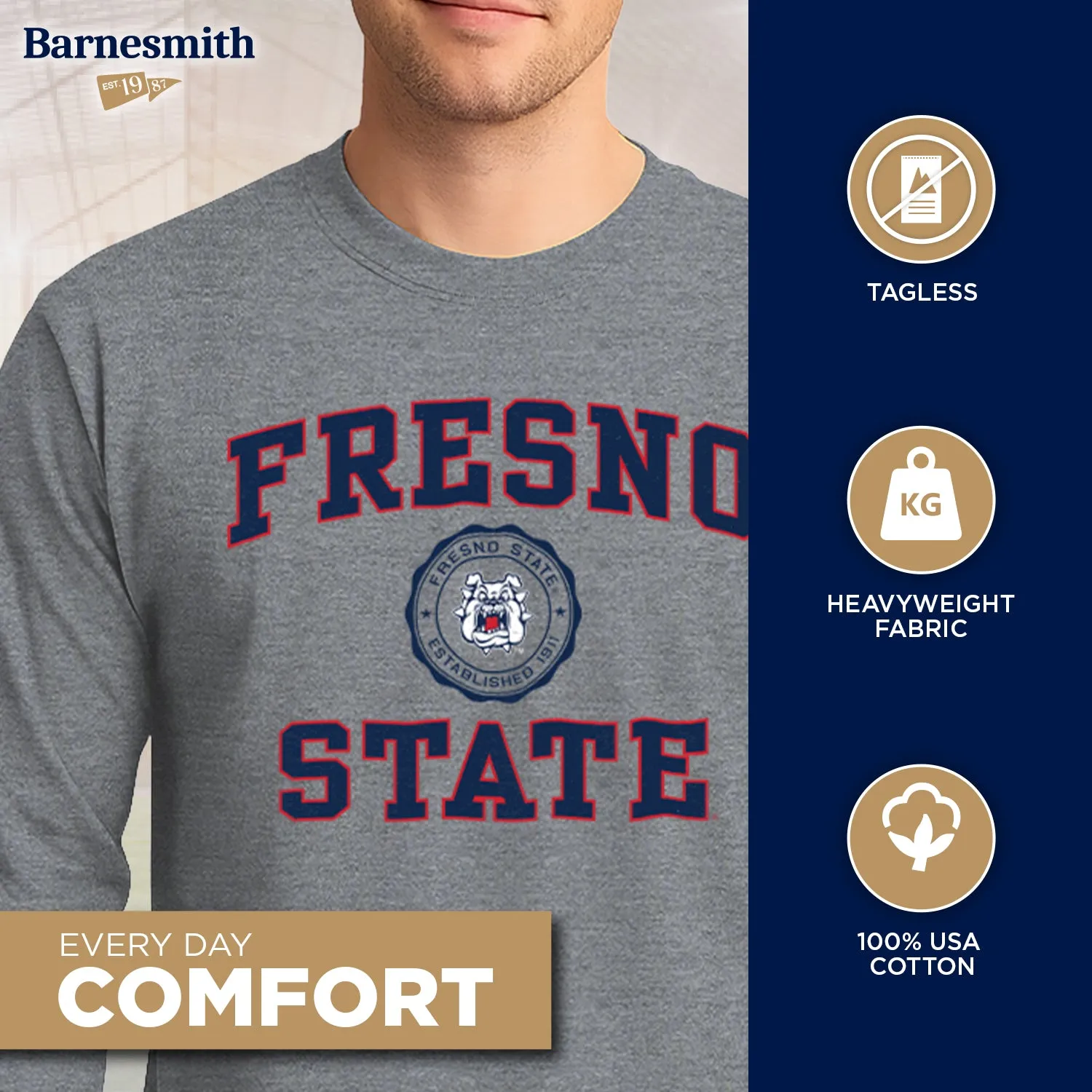 California State University Fresno Heritage Long Sleeve T-Shirt (Charcoal Grey) sold by Barnesmith product image thumbnail 3