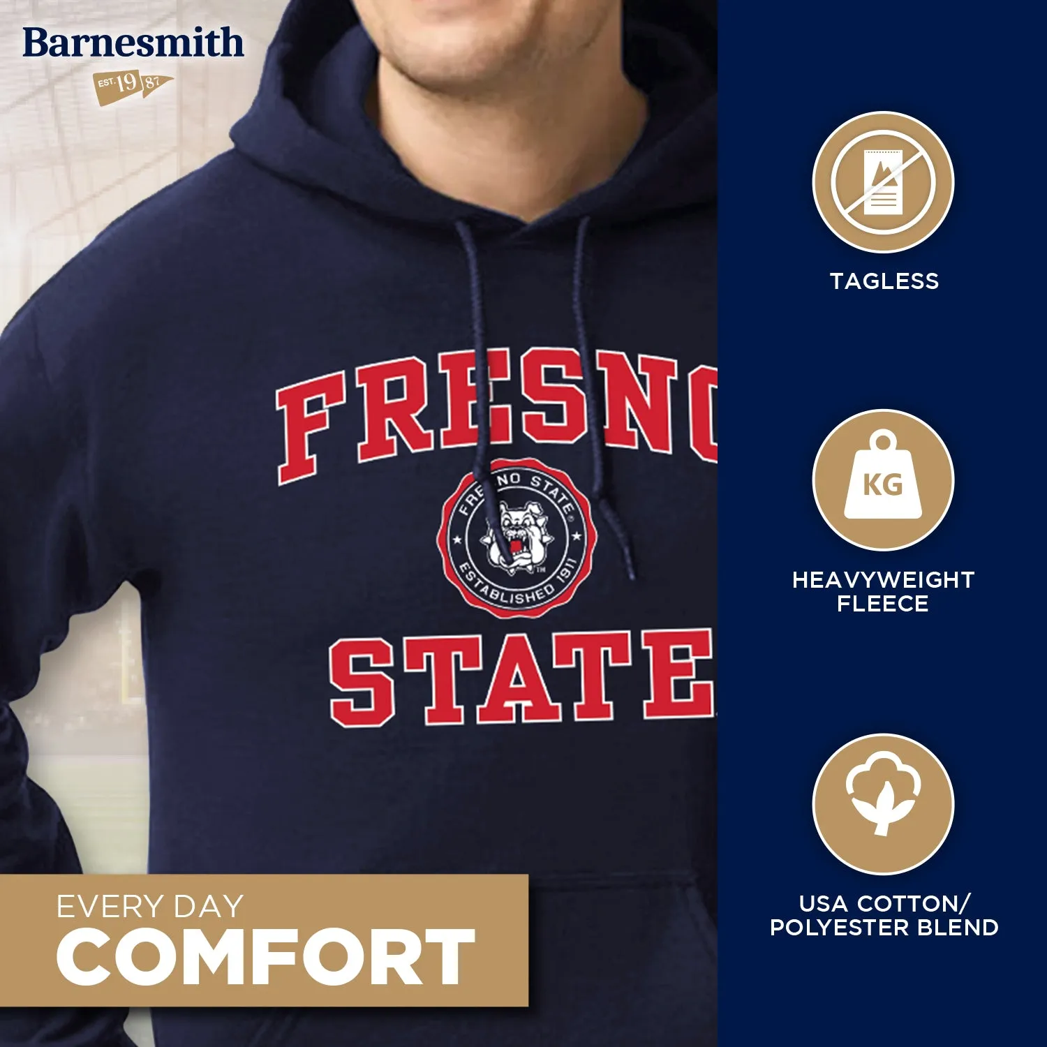 California State University Fresno Heritage Hooded Sweatshirt (Navy) sold by Barnesmith product image thumbnail 3