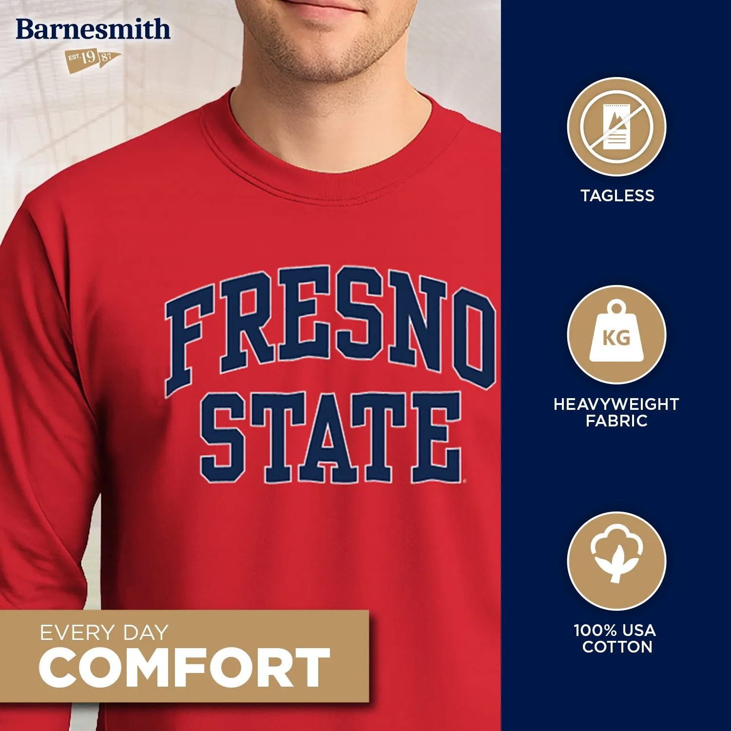 California State University Fresno Classic Long Sleeve T-Shirt (Red) sold by Barnesmith product image thumbnail 3