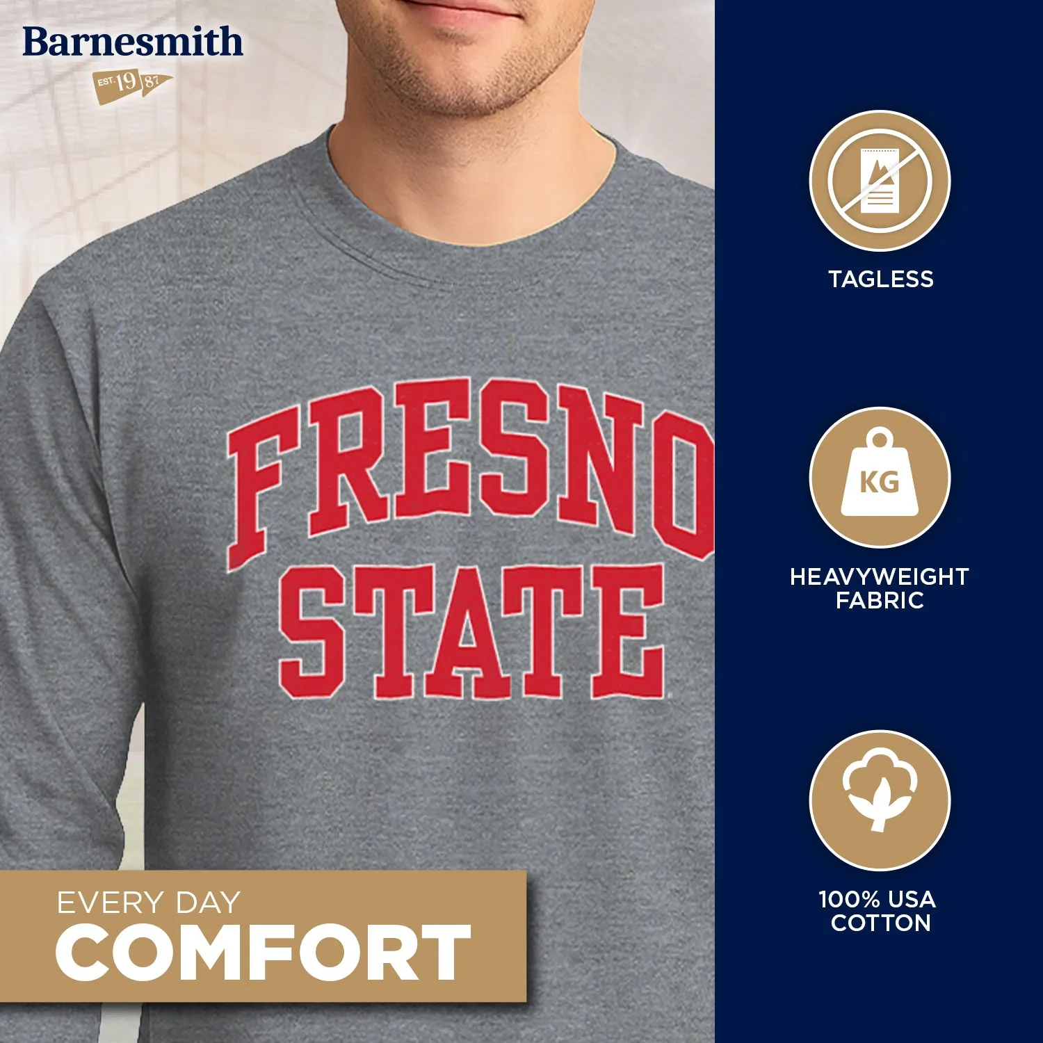 California State University Fresno Classic Long Sleeve T-Shirt (Charcoal Grey) sold by Barnesmith product image thumbnail 3