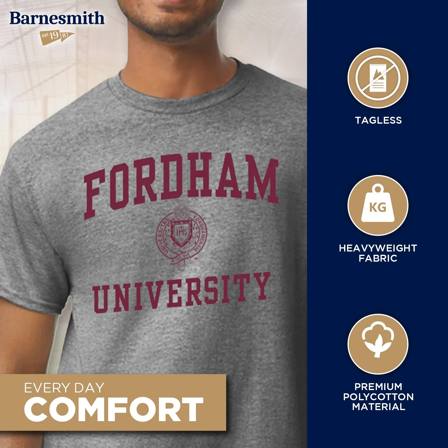 Fordham University Heritage T-Shirt (Charcoal Grey) sold by Barnesmith product image thumbnail 3