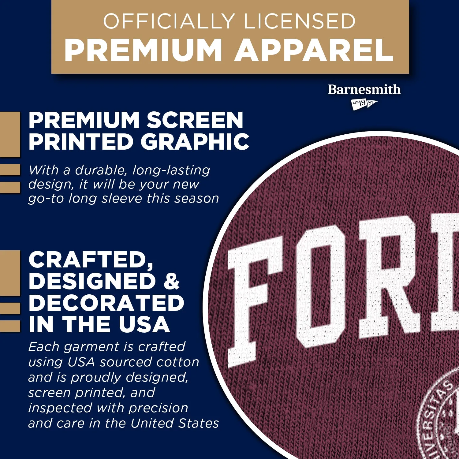 Fordham University Heritage Long Sleeve T-Shirt (Maroon) sold by Barnesmith product image thumbnail 4
