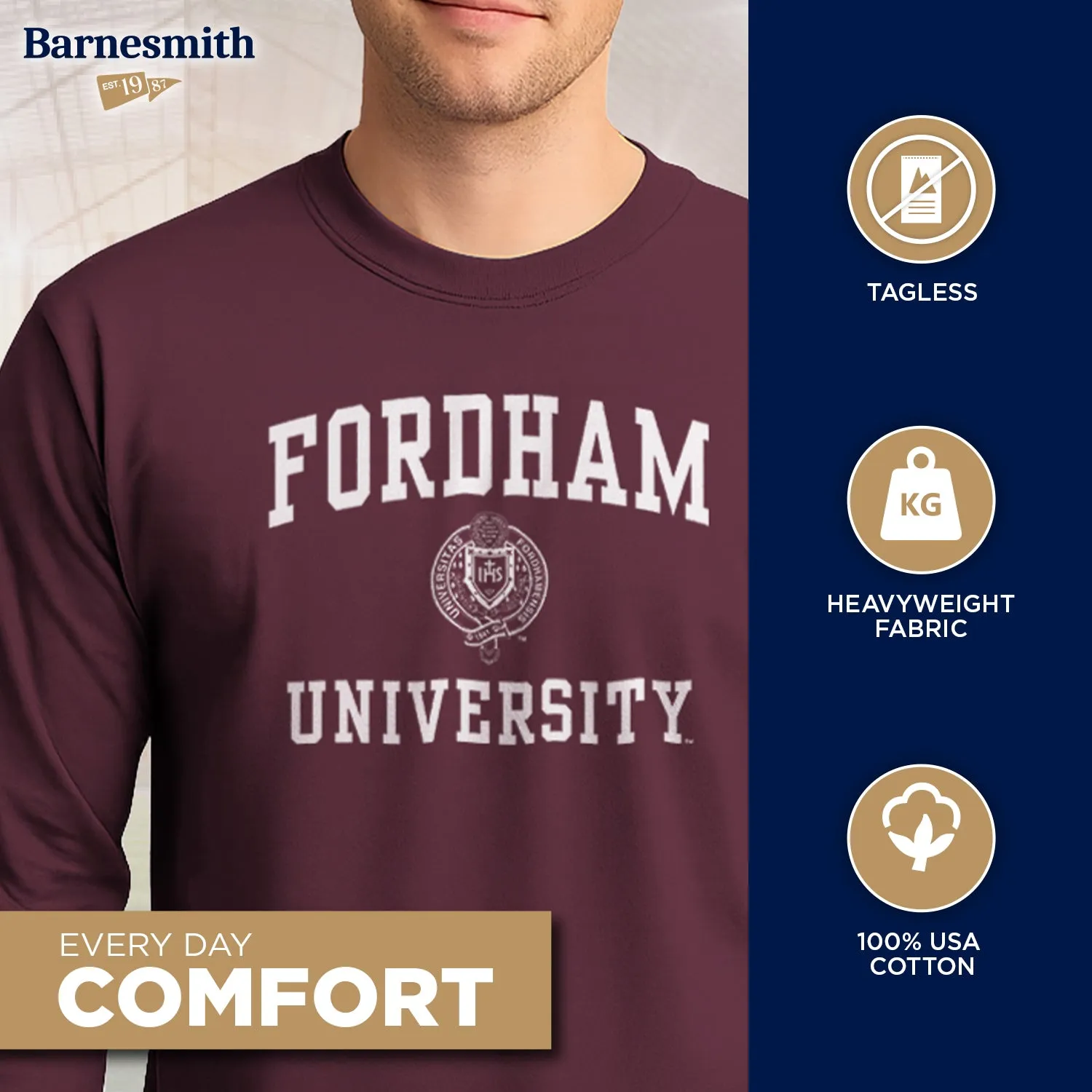 Fordham University Heritage Long Sleeve T-Shirt (Maroon) sold by Barnesmith product image thumbnail 3