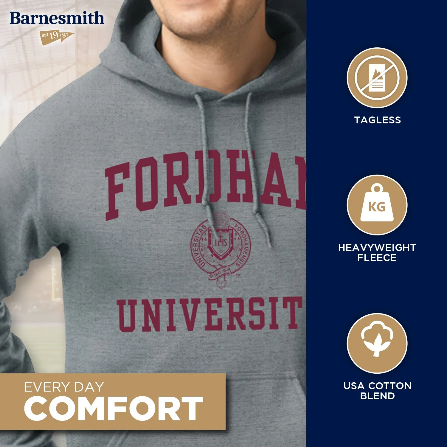 Fordham University Heritage Hooded Sweatshirt (Charcoal Grey) sold by Barnesmith product image thumbnail 3