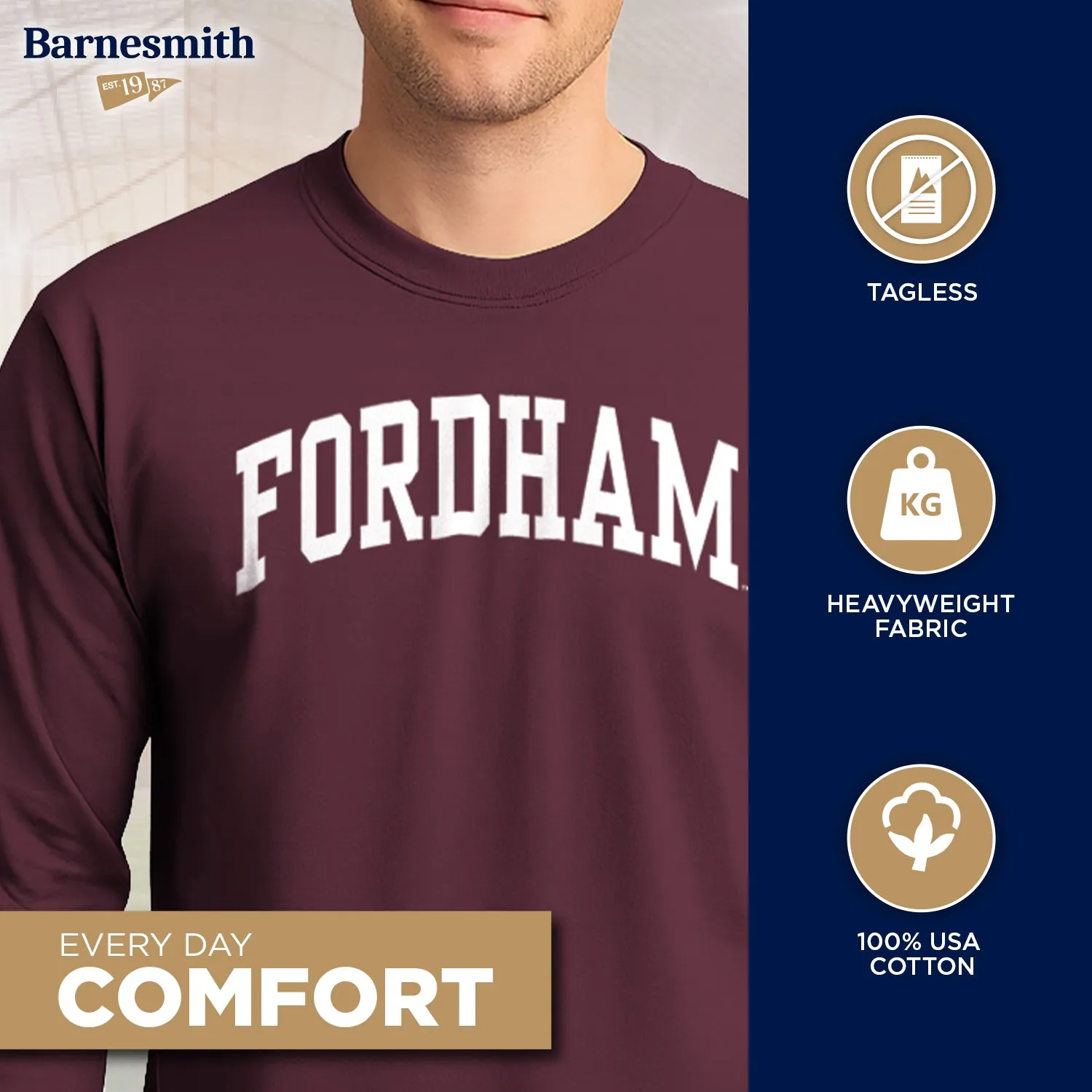 Fordham University Classic Long Sleeve T-Shirt (Maroon) sold by Barnesmith product image thumbnail 3