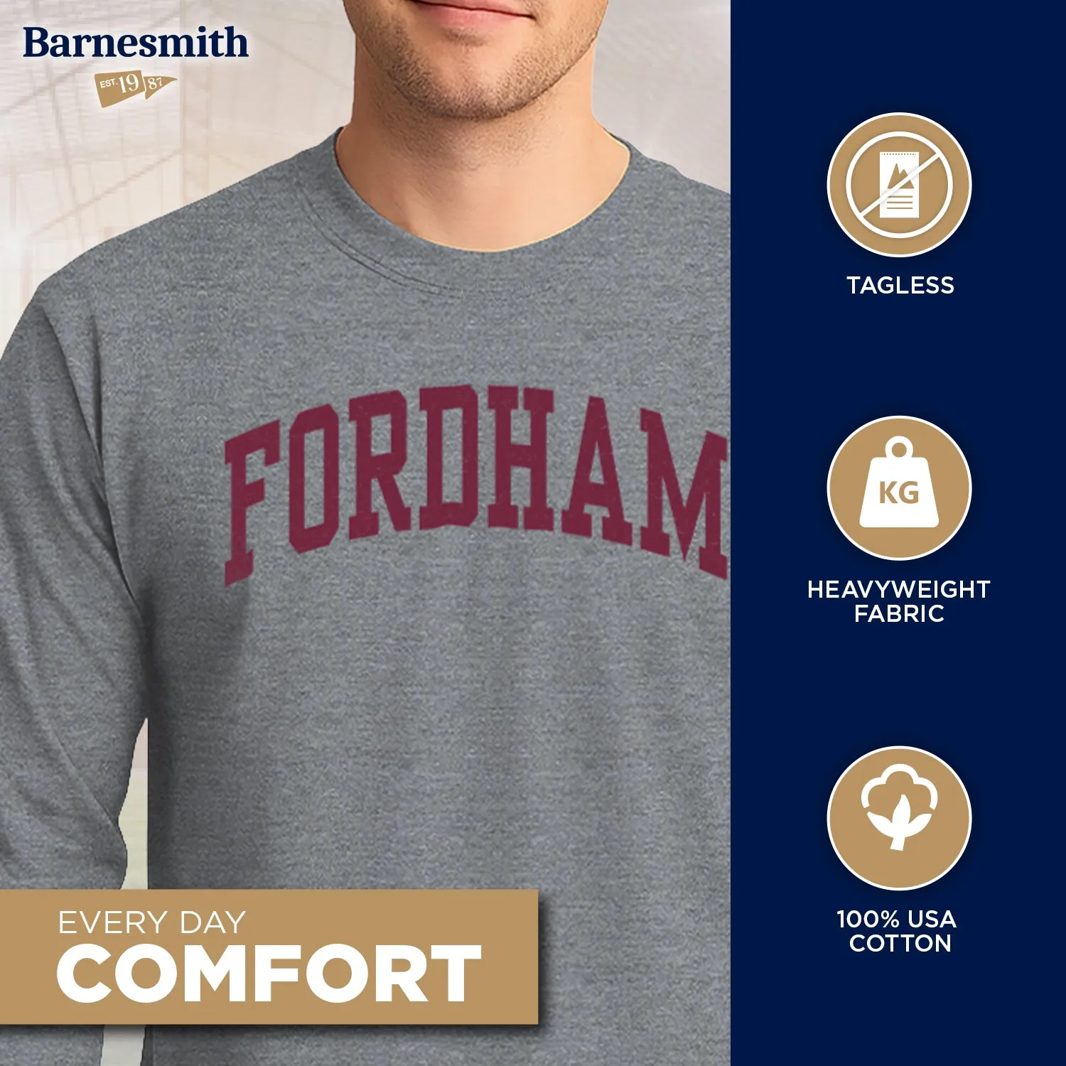 Fordham University Classic Long Sleeve T-Shirt (Charcoal Grey) sold by Barnesmith product image thumbnail 3