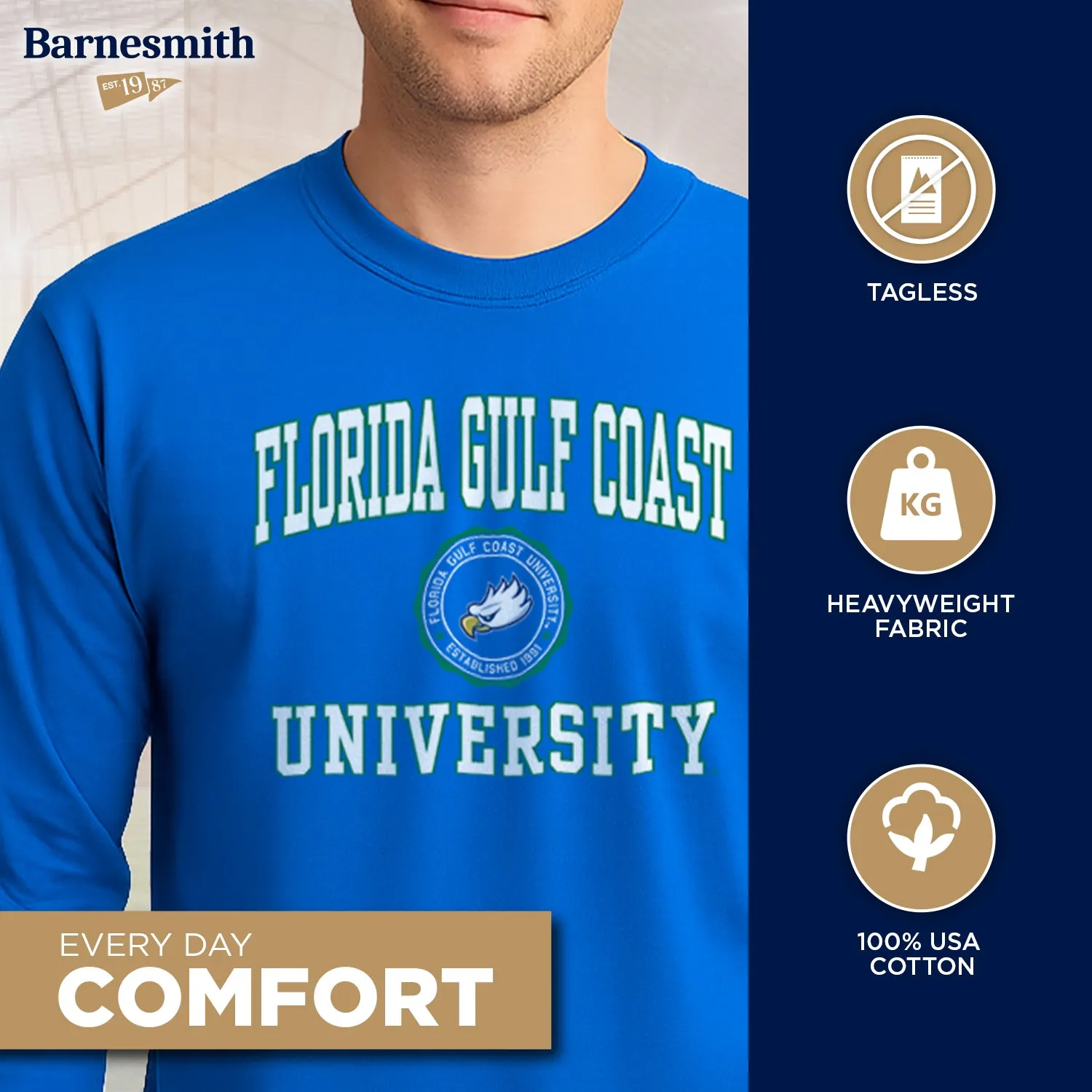 Florida Gulf Coast University Heritage Long Sleeve T-Shirt (Royal Blue) sold by Barnesmith product image thumbnail 3