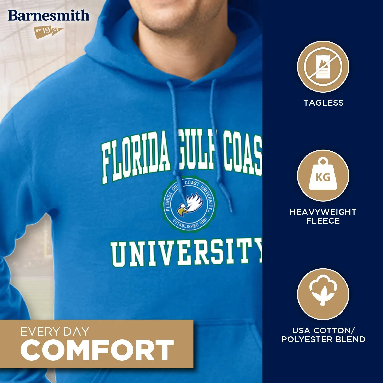 Florida Gulf Coast University Heritage Hooded Sweatshirt (Royal Blue) sold by Barnesmith product image thumbnail 3