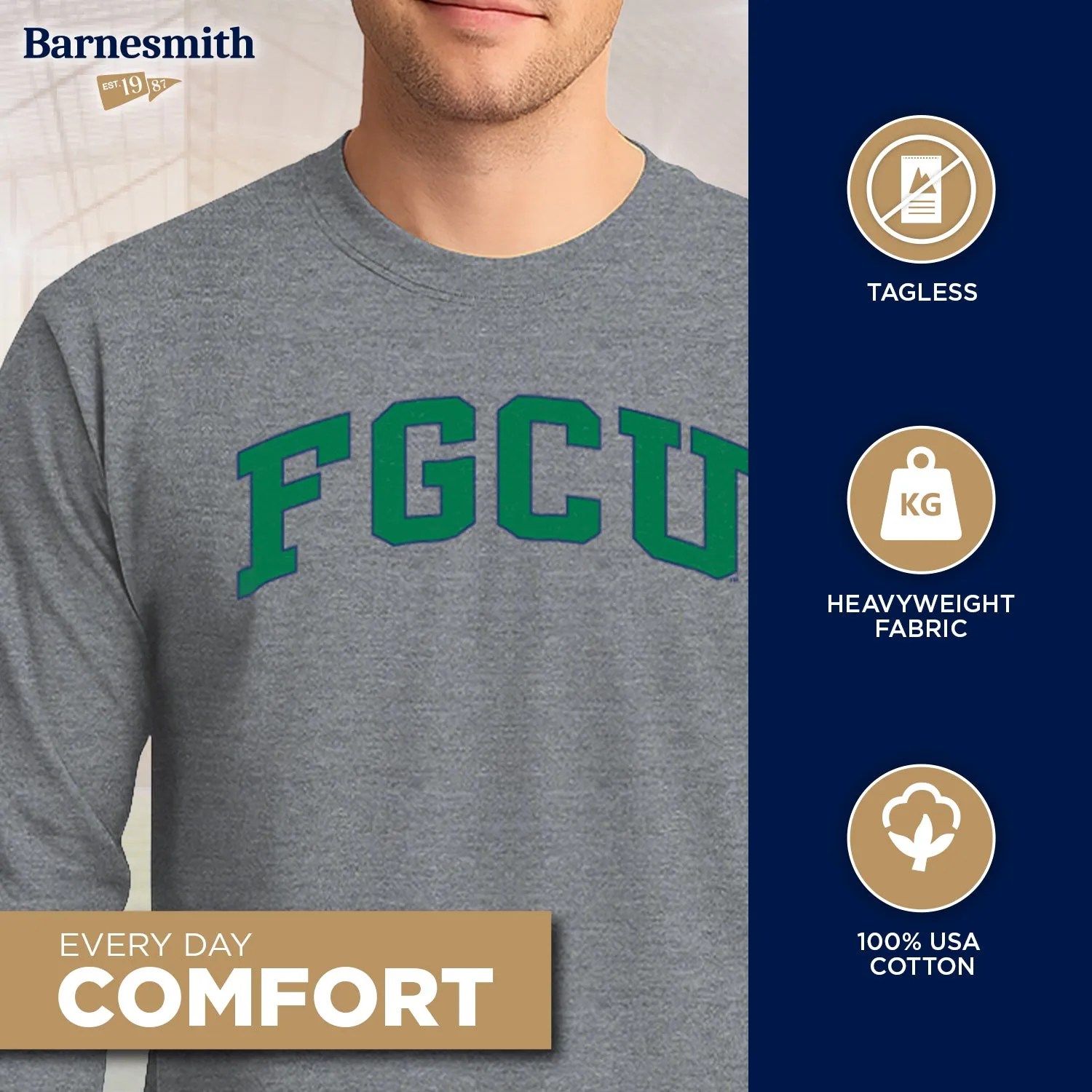 Florida Gulf Coast University Classic Long Sleeve T-Shirt (Charcoal Grey) sold by Barnesmith product image thumbnail 3