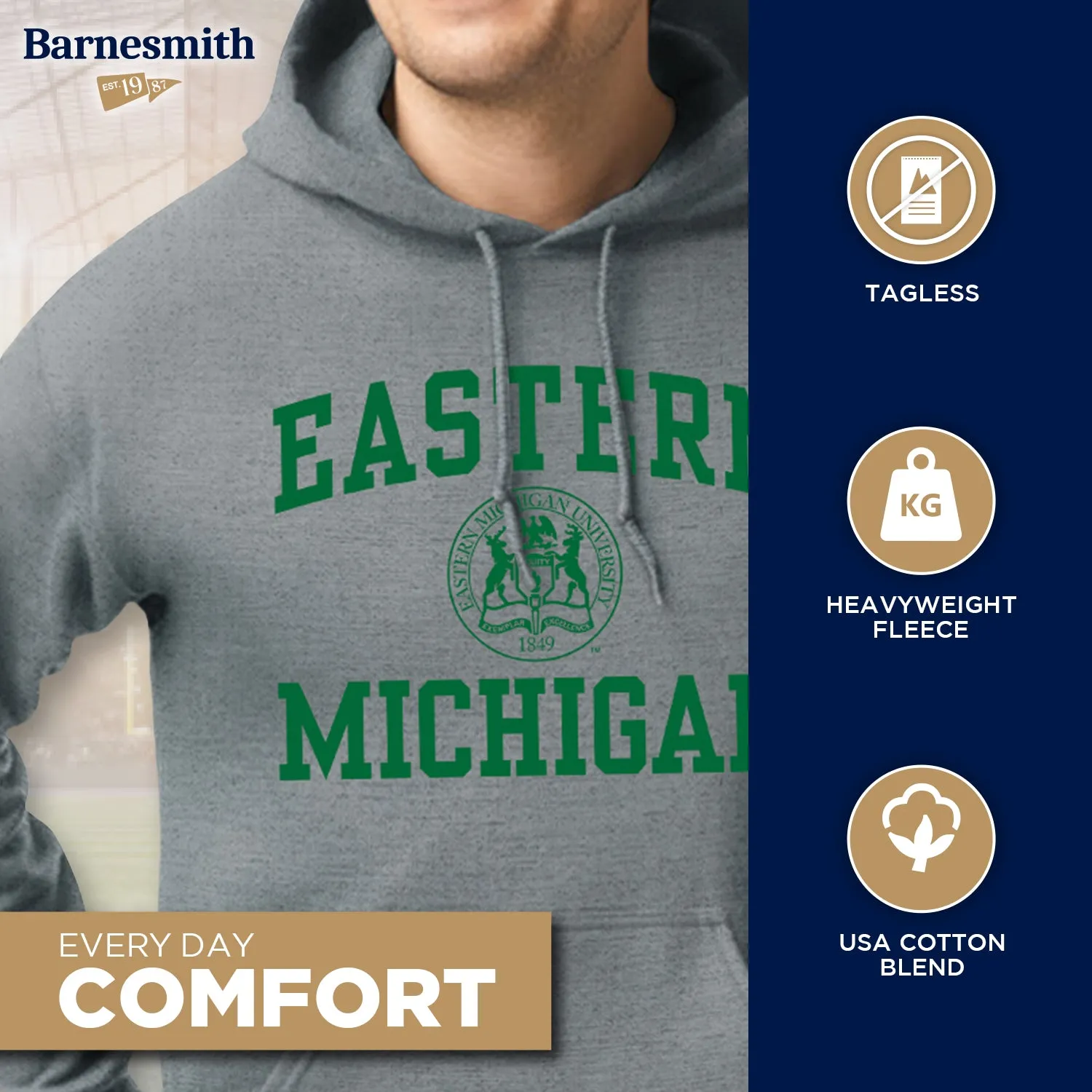 Eastern Michigan University Heritage Hooded Sweatshirt (Charcoal Grey) sold by Barnesmith product image thumbnail 3