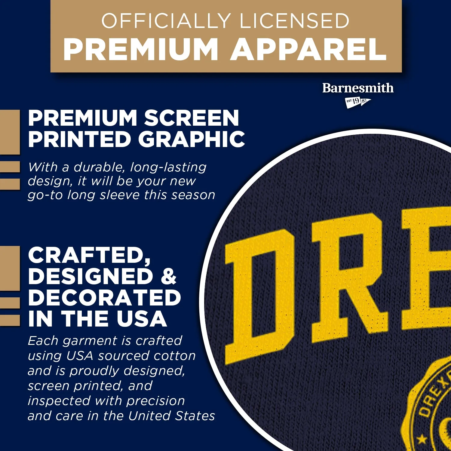 Drexel University Heritage Long Sleeve T-Shirt (Navy) sold by Barnesmith product image thumbnail 4