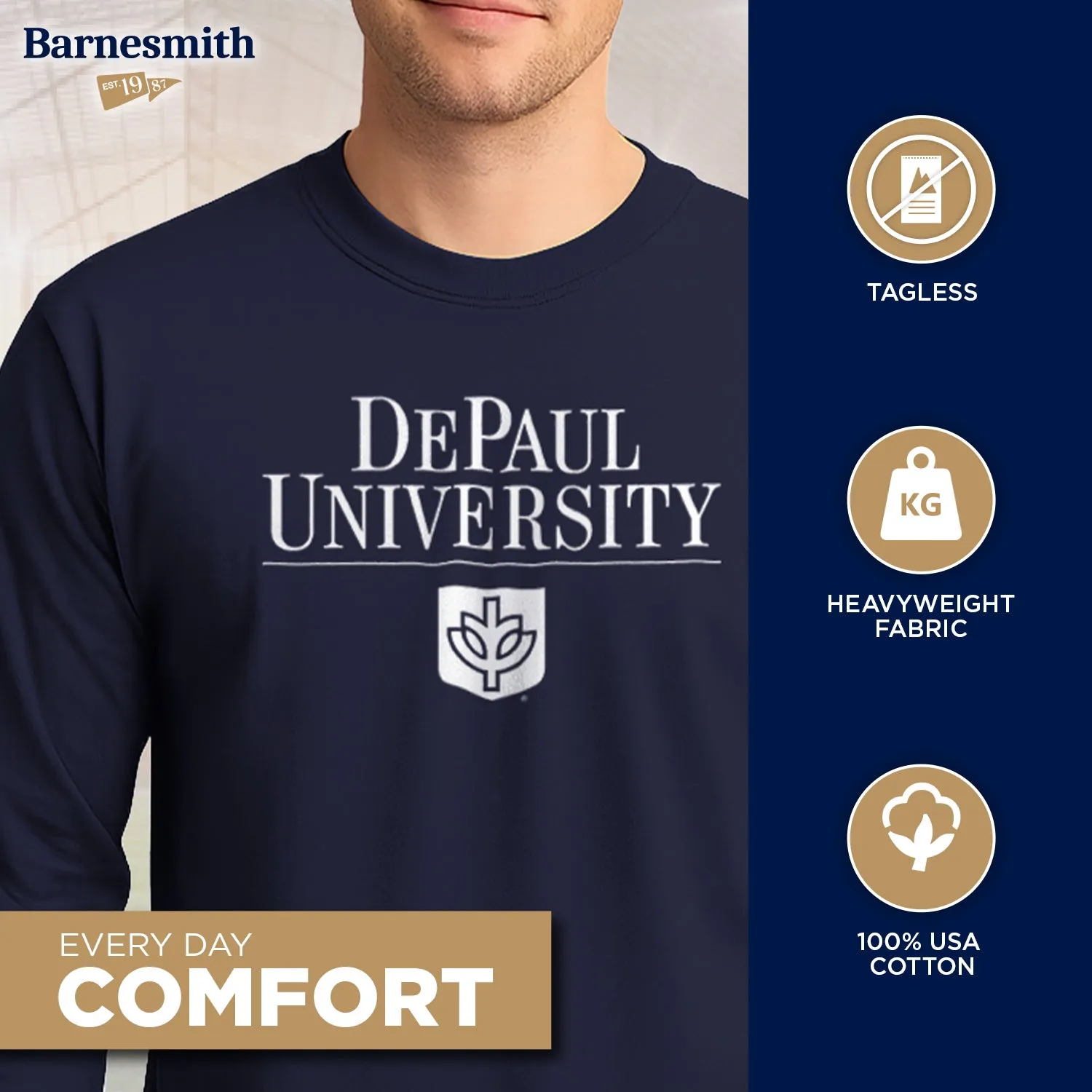 DePaul University Heritage Long Sleeve T-Shirt (Navy) sold by Barnesmith product image thumbnail 3