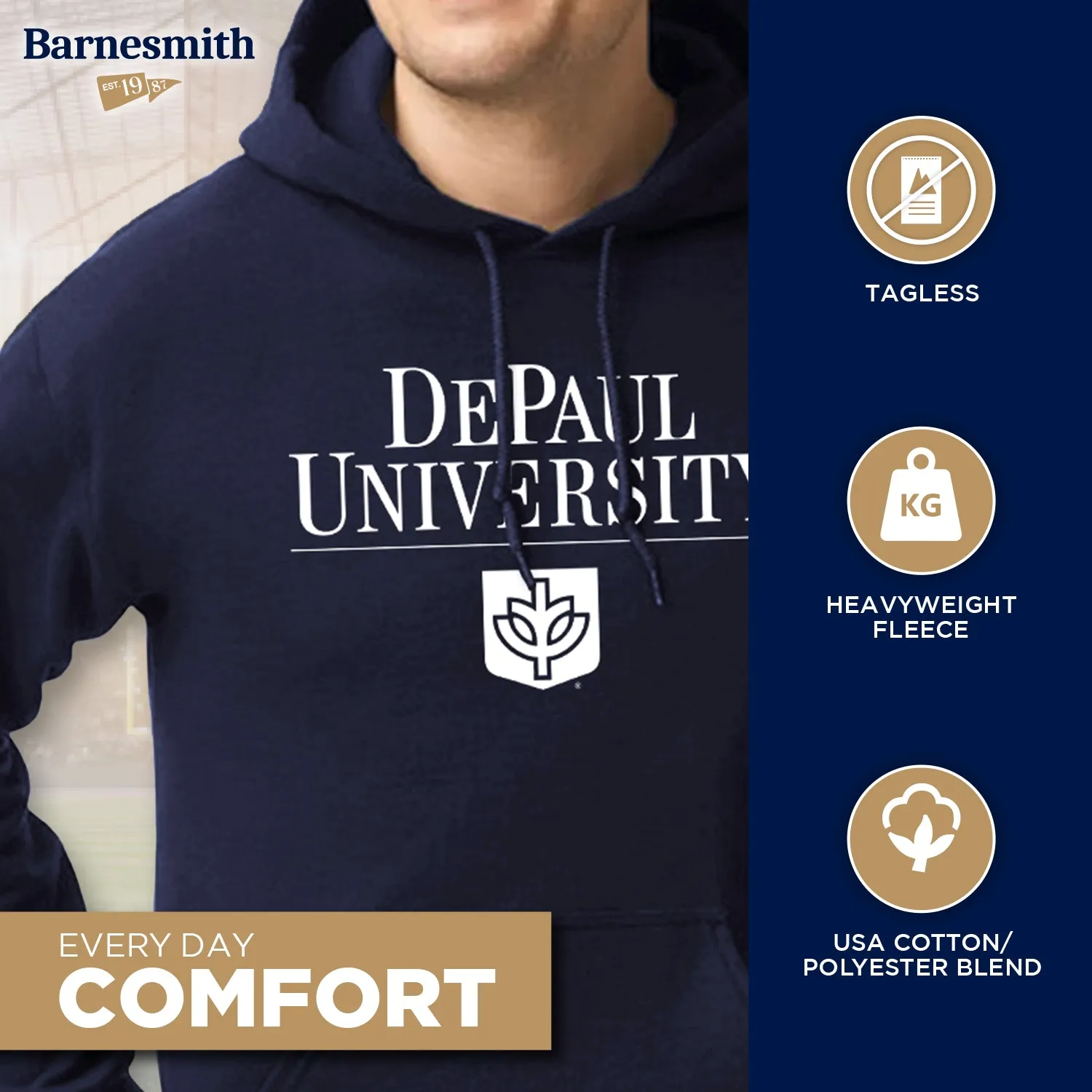 DePaul University Heritage Hooded Sweatshirt (Navy) sold by Barnesmith product image thumbnail 3