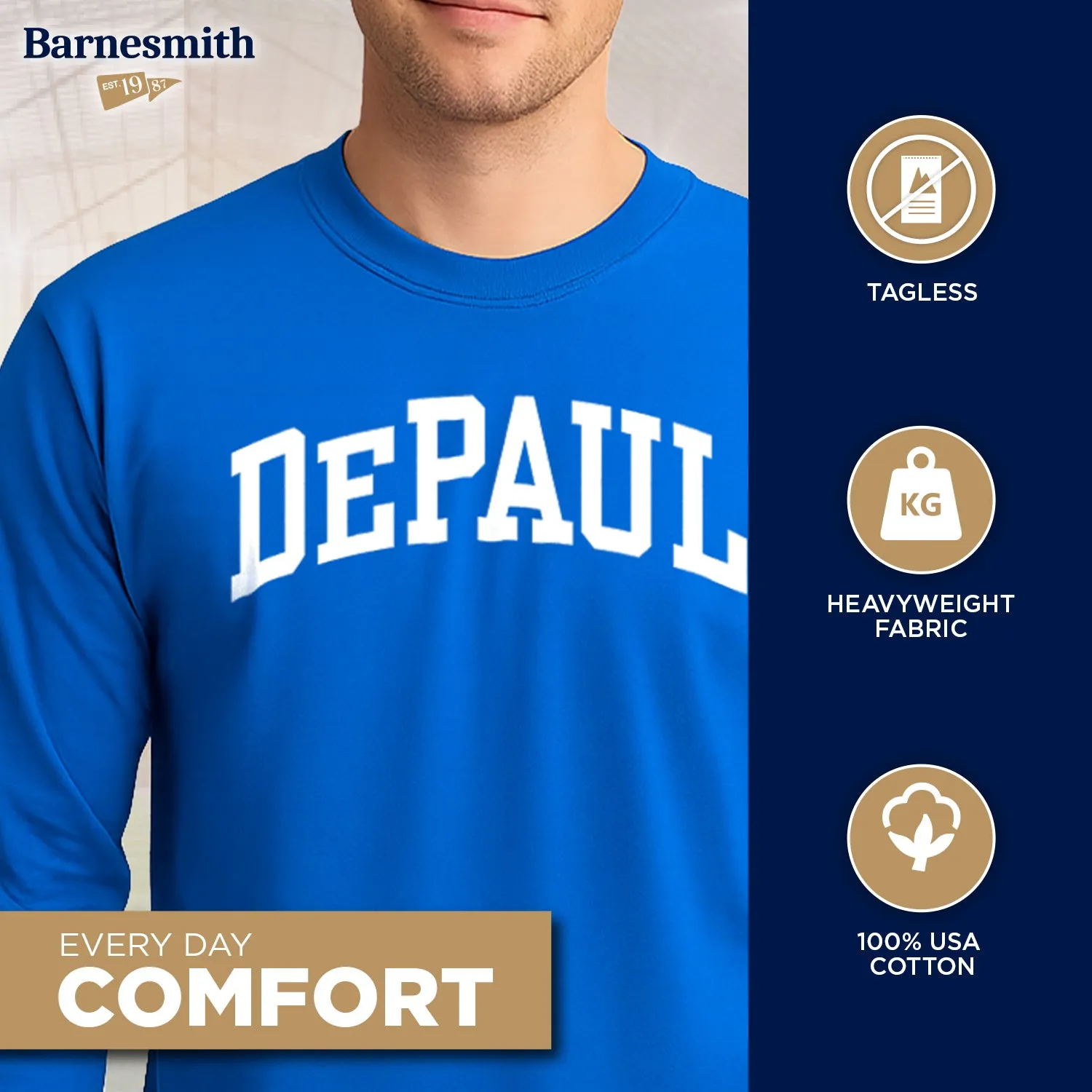 DePaul University Classic Long Sleeve T-Shirt (Royal Blue) sold by Barnesmith product image thumbnail 3