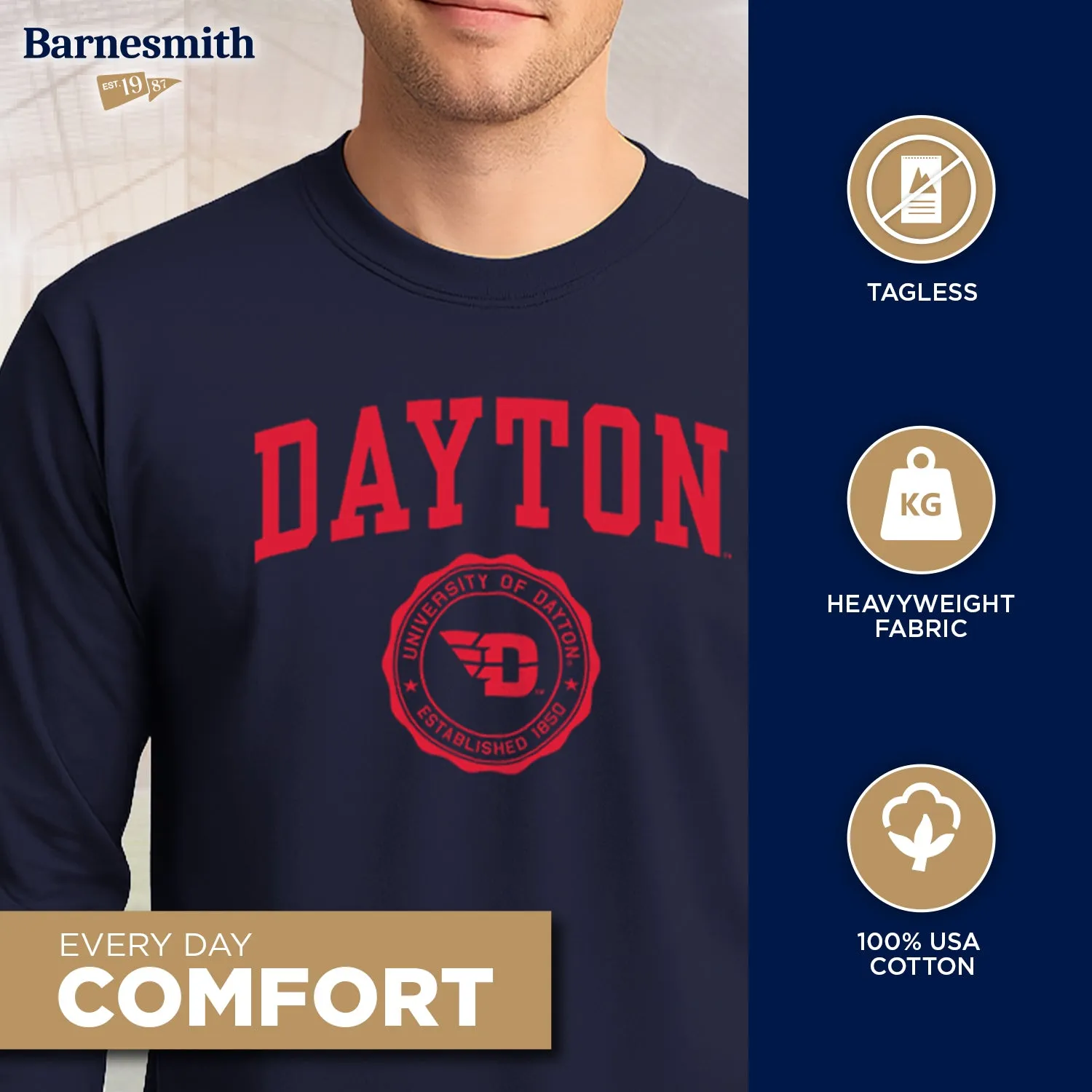 University of Dayton Heritage Long Sleeve T-Shirt (Navy) sold by Barnesmith product image thumbnail 3