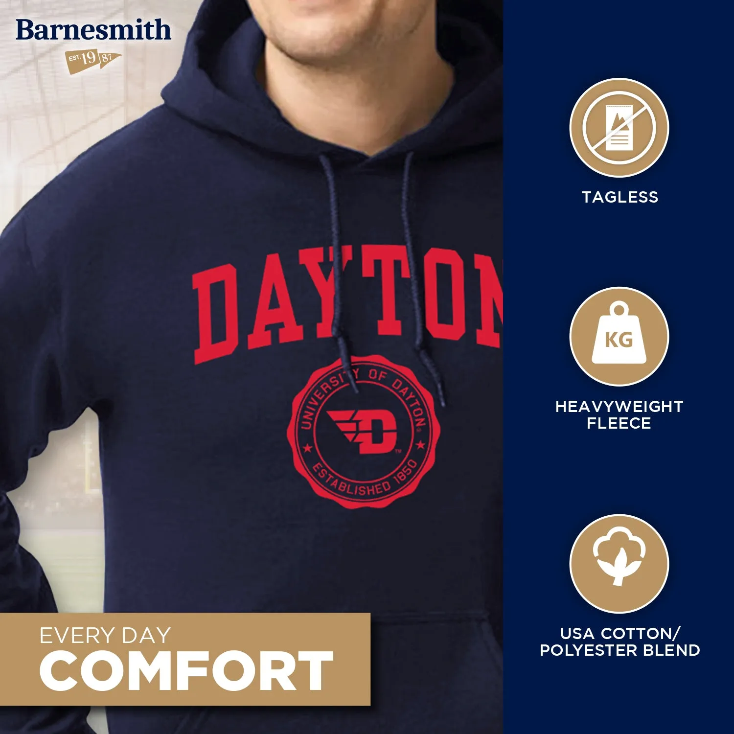 University of Dayton Heritage Hooded Sweatshirt (Navy) sold by Barnesmith product image thumbnail 3