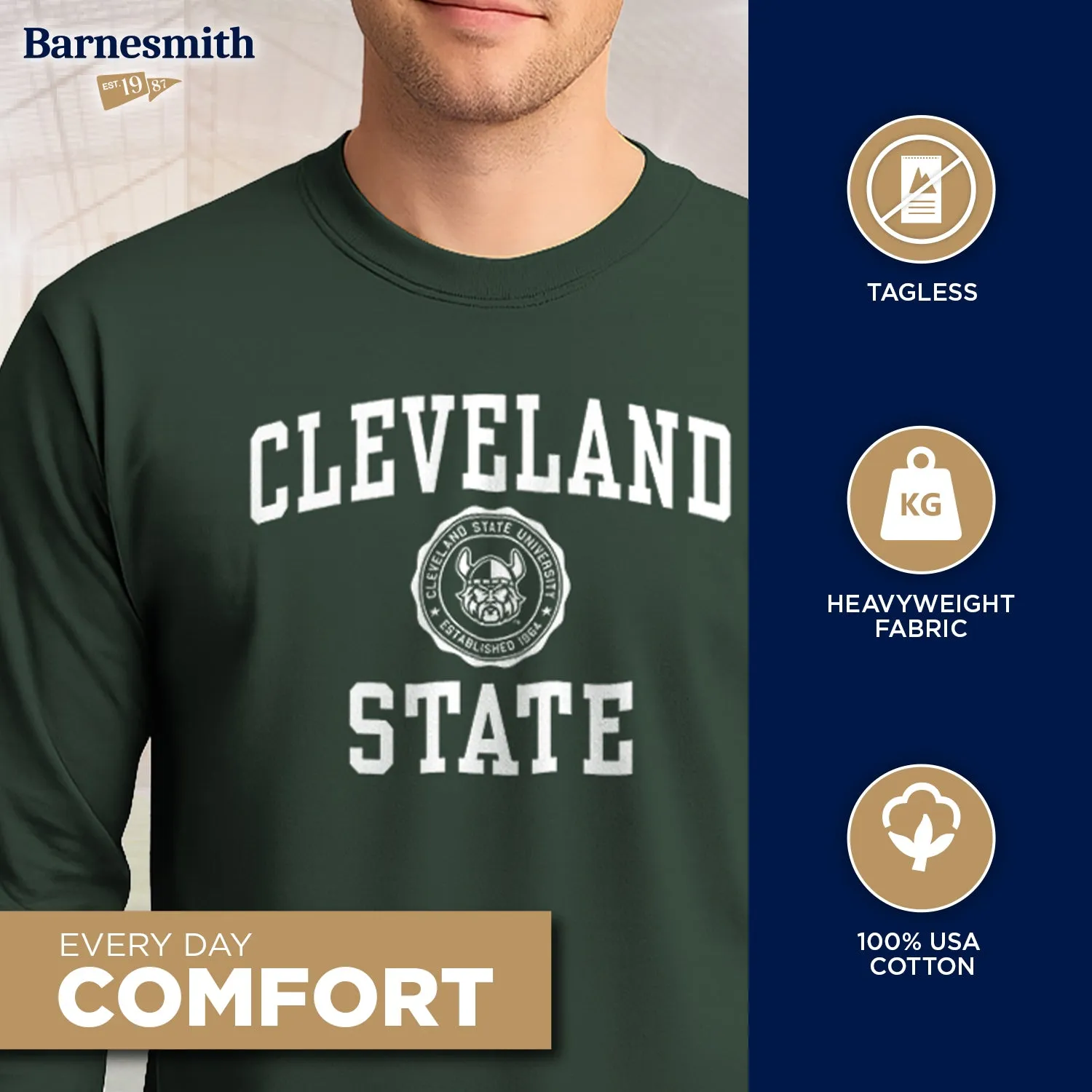 Cleveland State University Heritage Long Sleeve T-Shirt (Hunter Green) sold by Barnesmith product image thumbnail 3