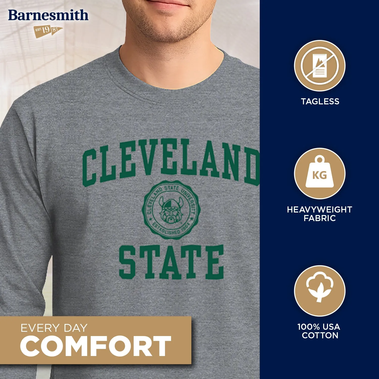 Cleveland State University Heritage Long Sleeve T-Shirt (Charcoal Grey) sold by Barnesmith product image thumbnail 3
