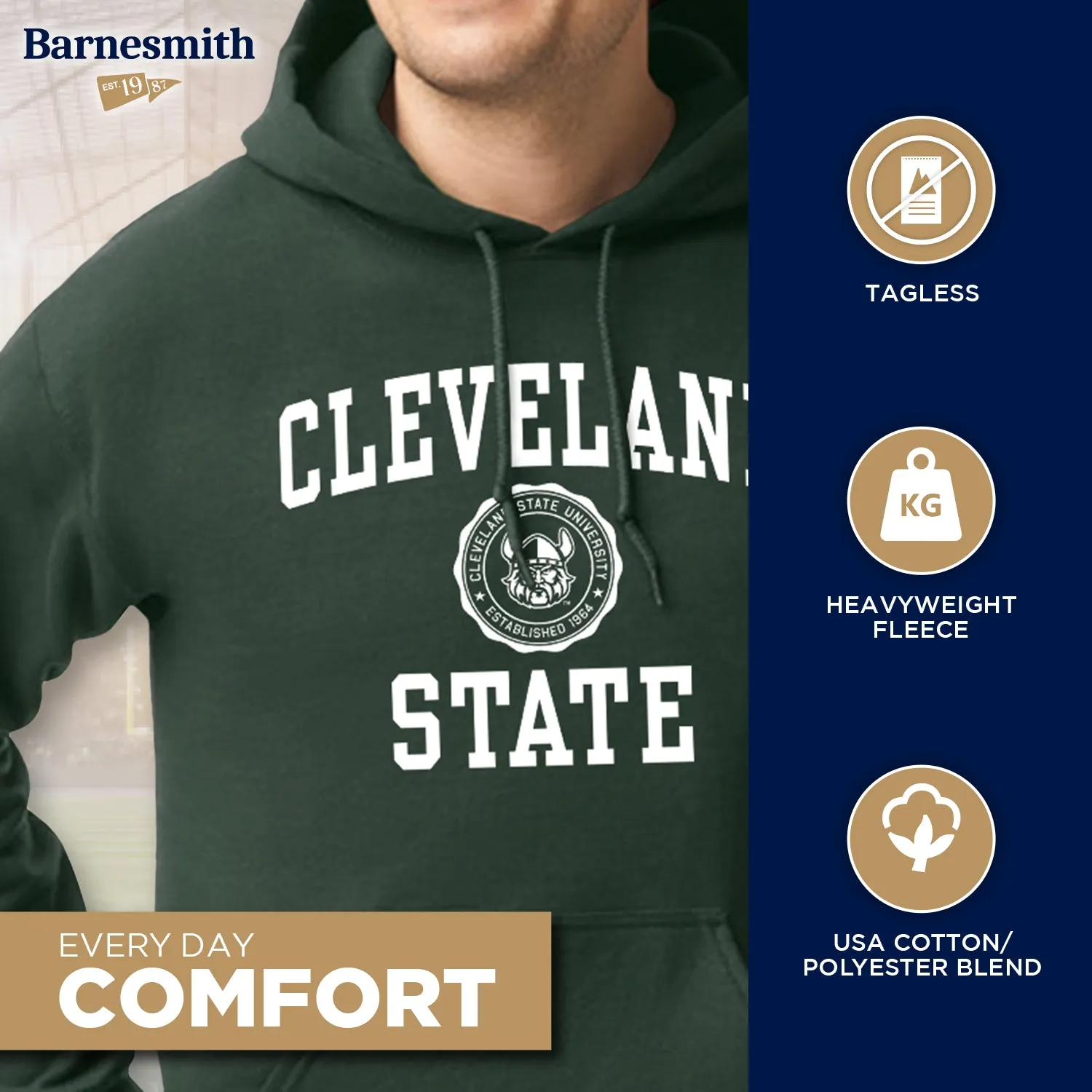 Cleveland State University Heritage Hooded Sweatshirt (Hunter Green) sold by Barnesmith product image thumbnail 3