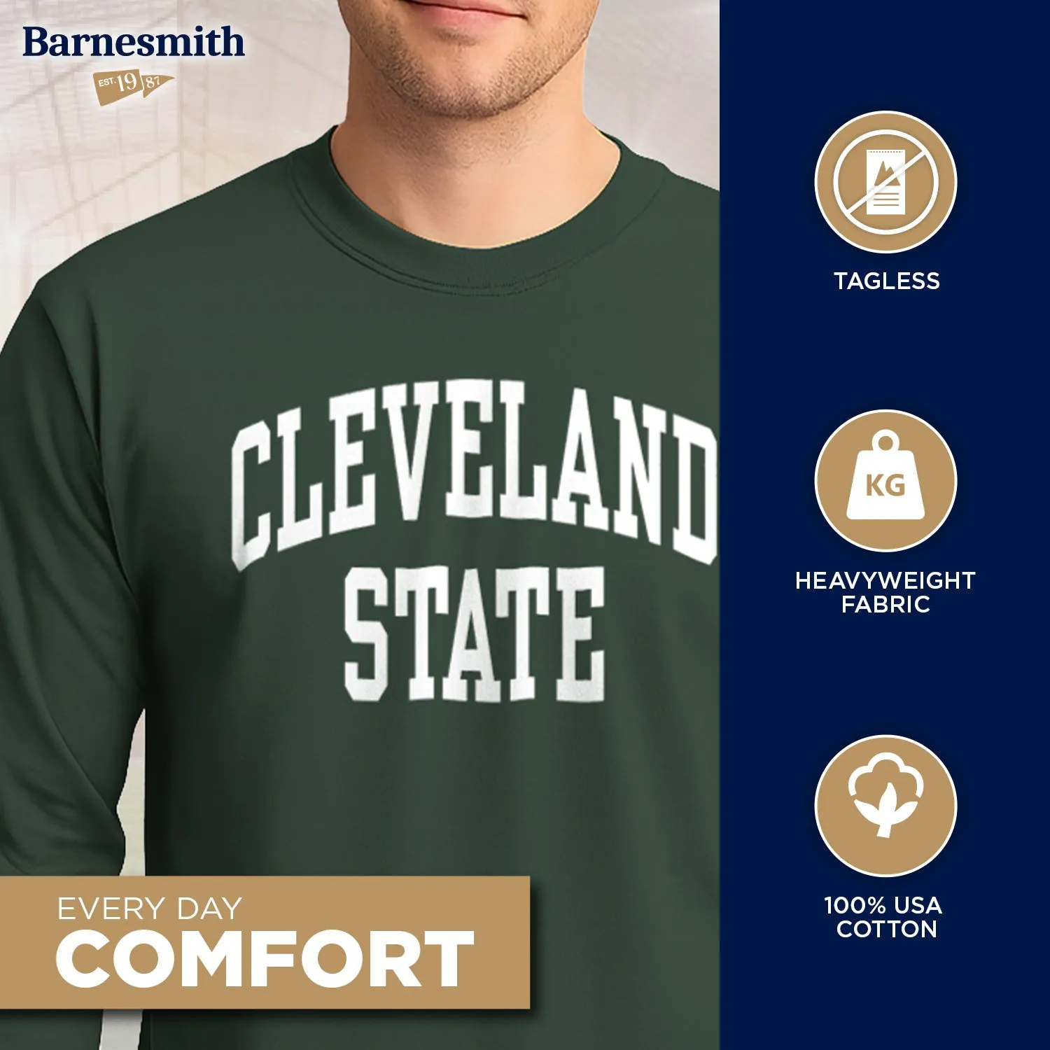 Cleveland State University Classic Long Sleeve T-Shirt (Hunter Green) sold by Barnesmith product image thumbnail 3