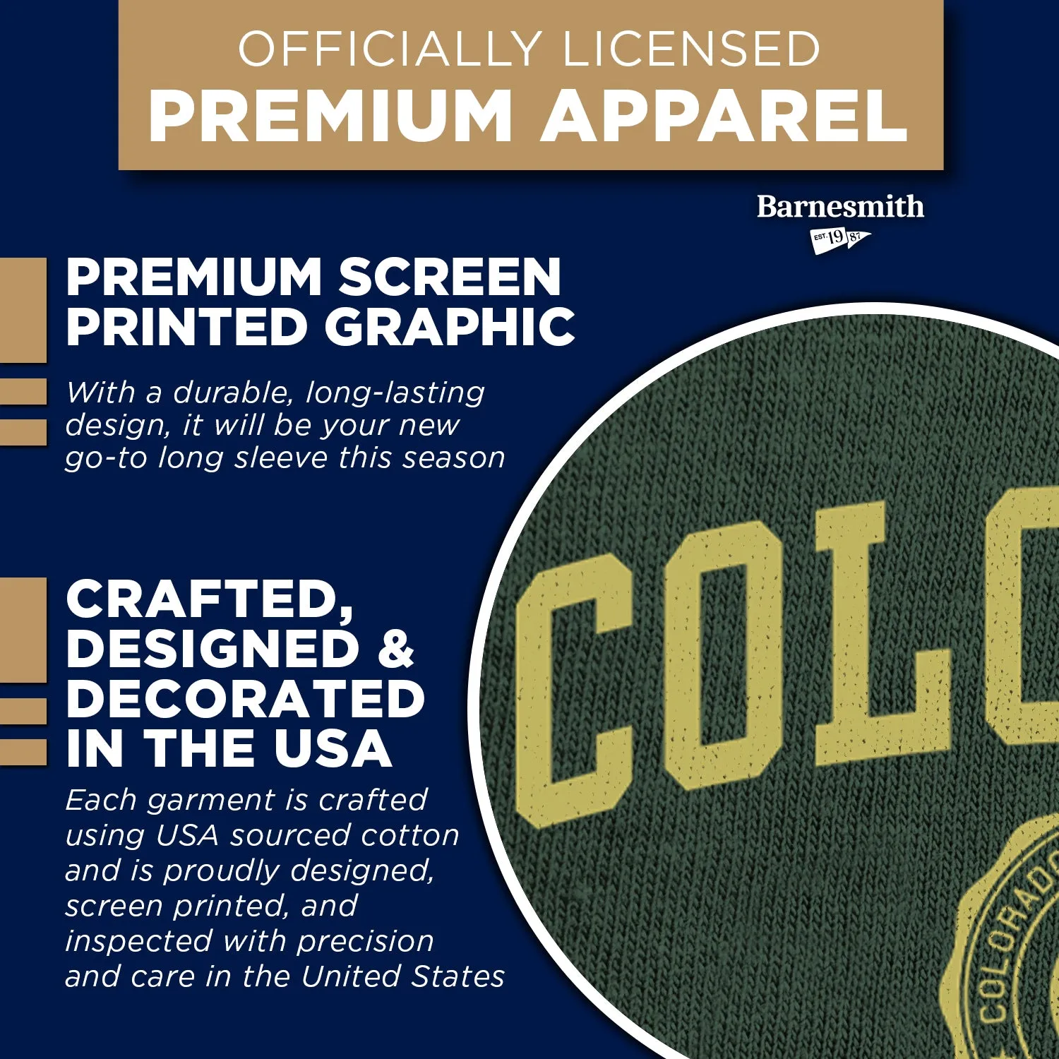 Colorado State University Heritage Long Sleeve T-Shirt (Hunter Green) sold by Barnesmith product image thumbnail 4