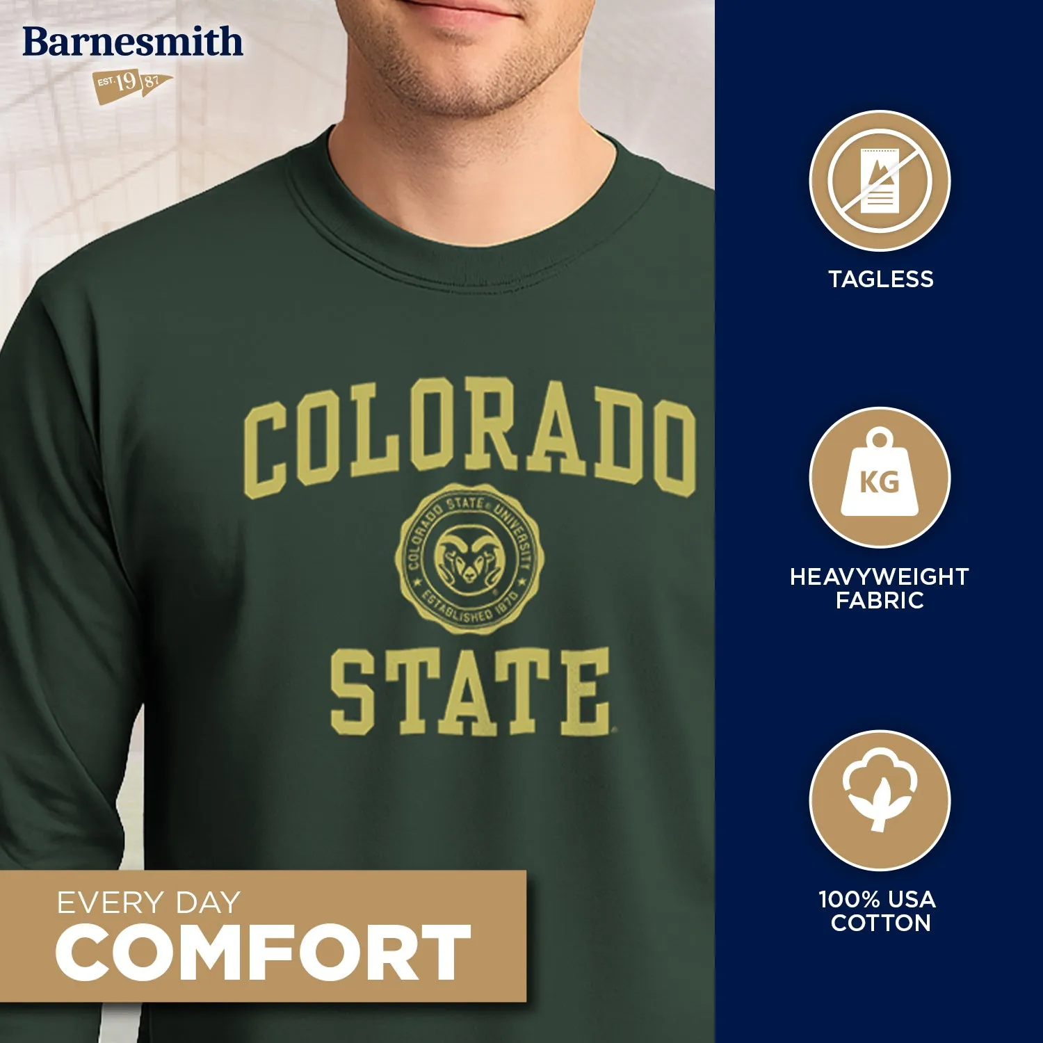 Colorado State University Heritage Long Sleeve T-Shirt (Hunter Green) sold by Barnesmith product image thumbnail 3