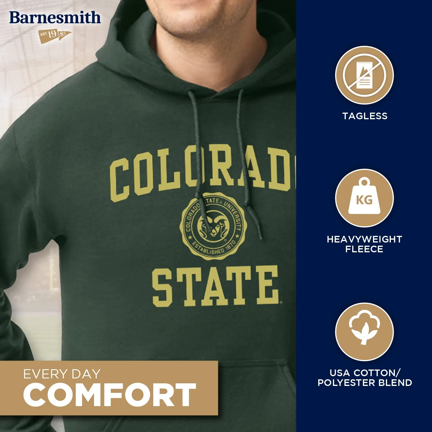 Colorado State University Heritage Hooded Sweatshirt (Hunter Green) sold by Barnesmith product image thumbnail 3