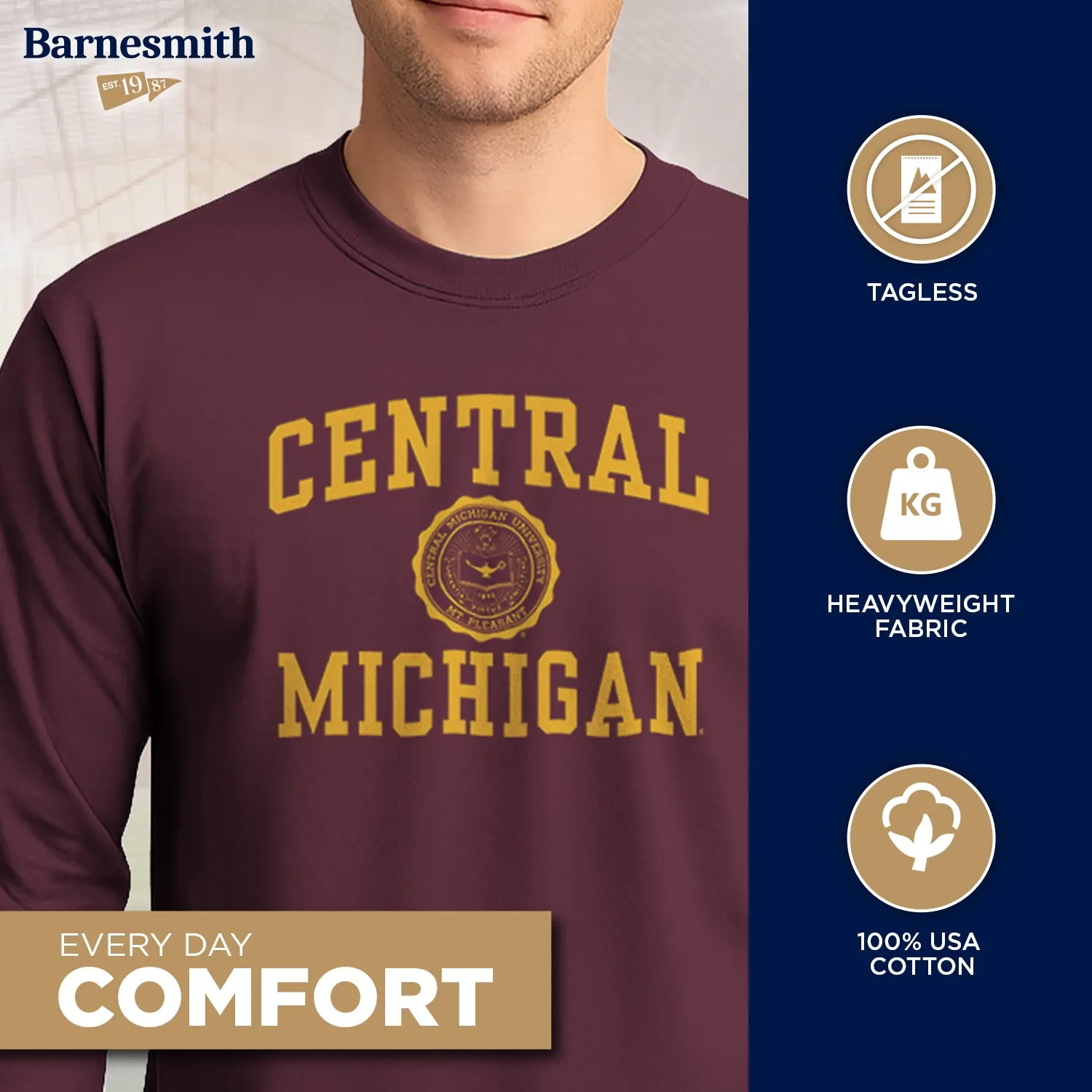 Central Michigan University Heritage Long Sleeve T-Shirt (Maroon) sold by Barnesmith product image thumbnail 3