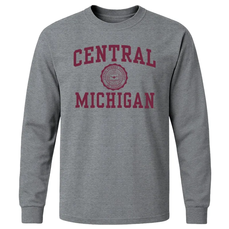 Central Michigan University Heritage Long Sleeve T-Shirt (Charcoal Grey) sold by Barnesmith