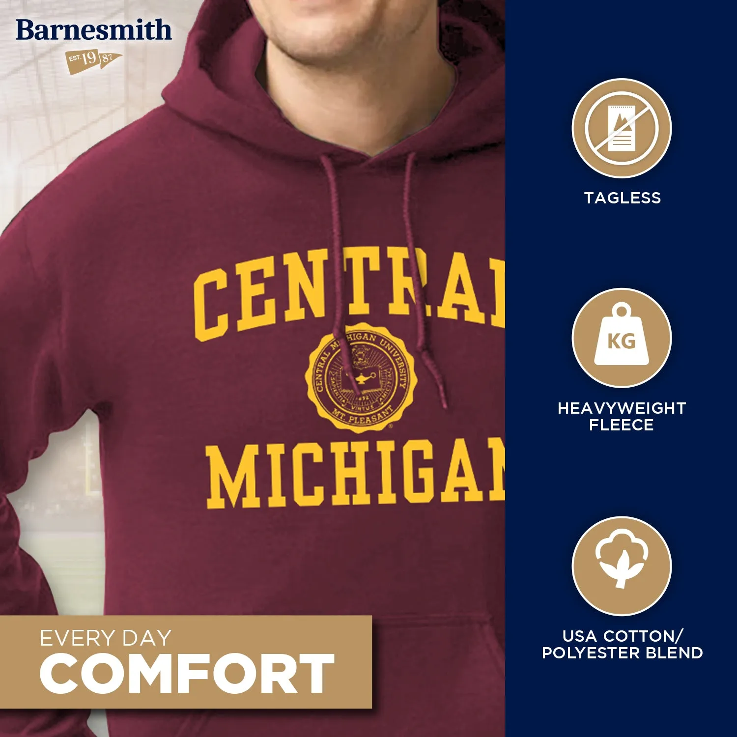 Central Michigan University Heritage Hooded Sweatshirt (Maroon) sold by Barnesmith product image thumbnail 3