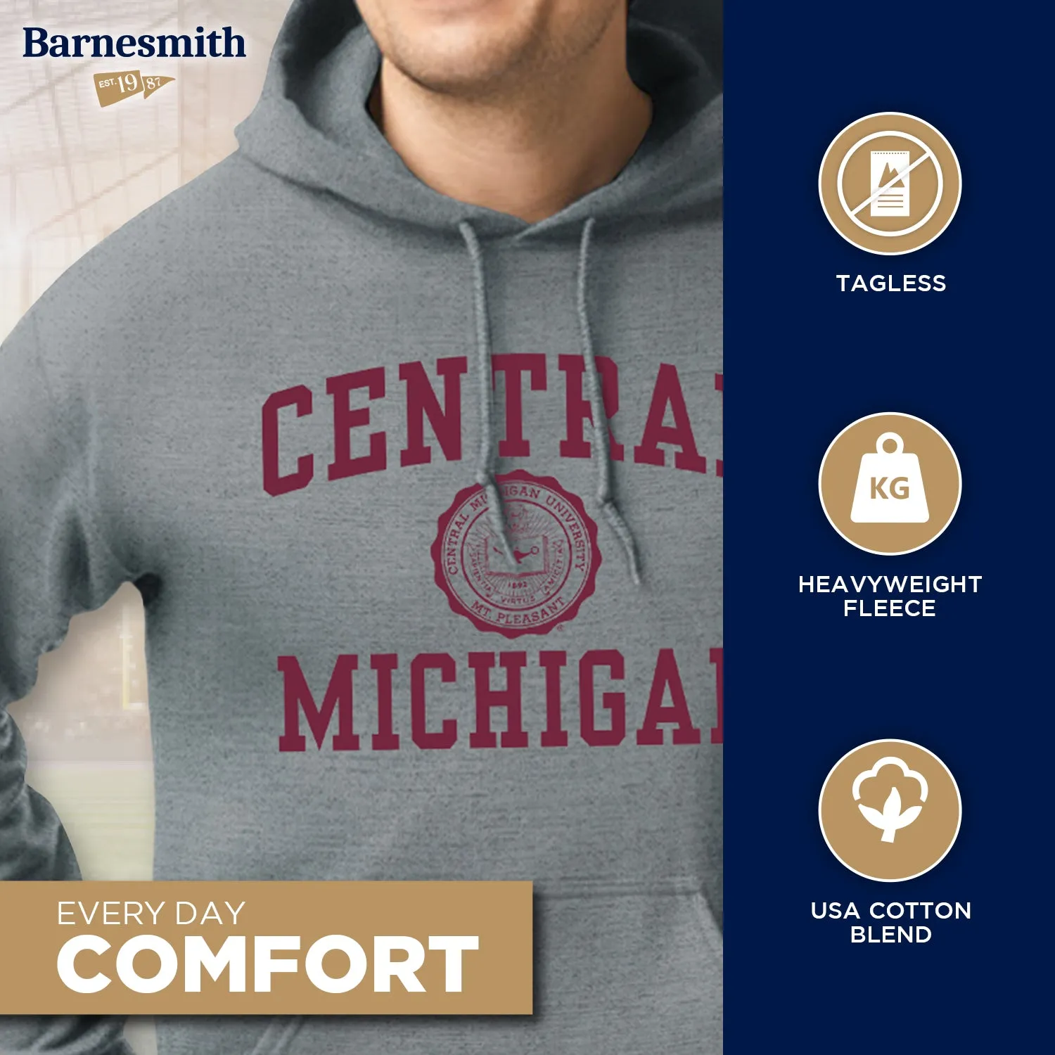 Central Michigan University Heritage Hooded Sweatshirt (Charcoal Grey) sold by Barnesmith product image thumbnail 3