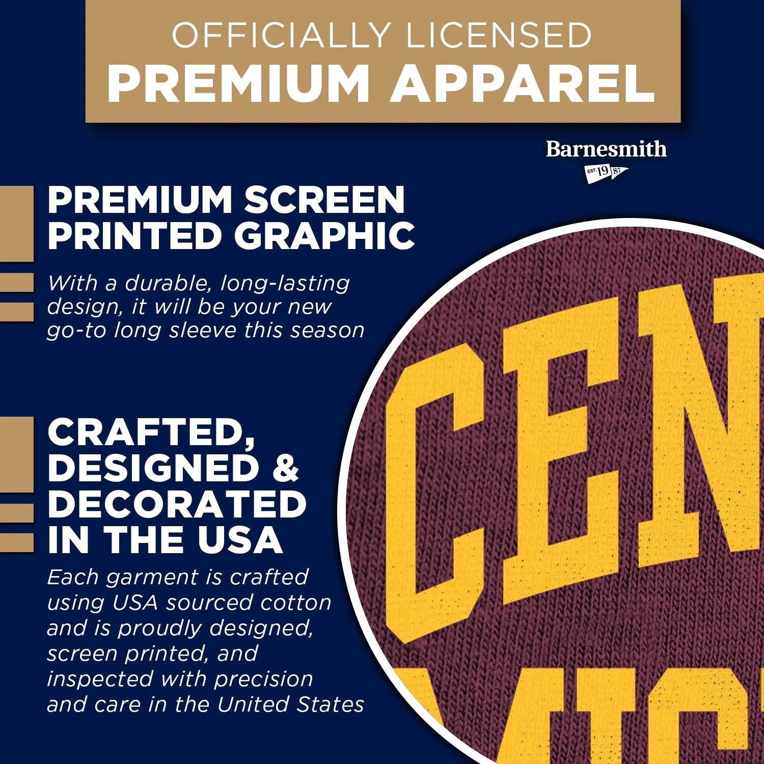 Central Michigan University Classic Long Sleeve T-Shirt (Maroon) sold by Barnesmith product image thumbnail 4