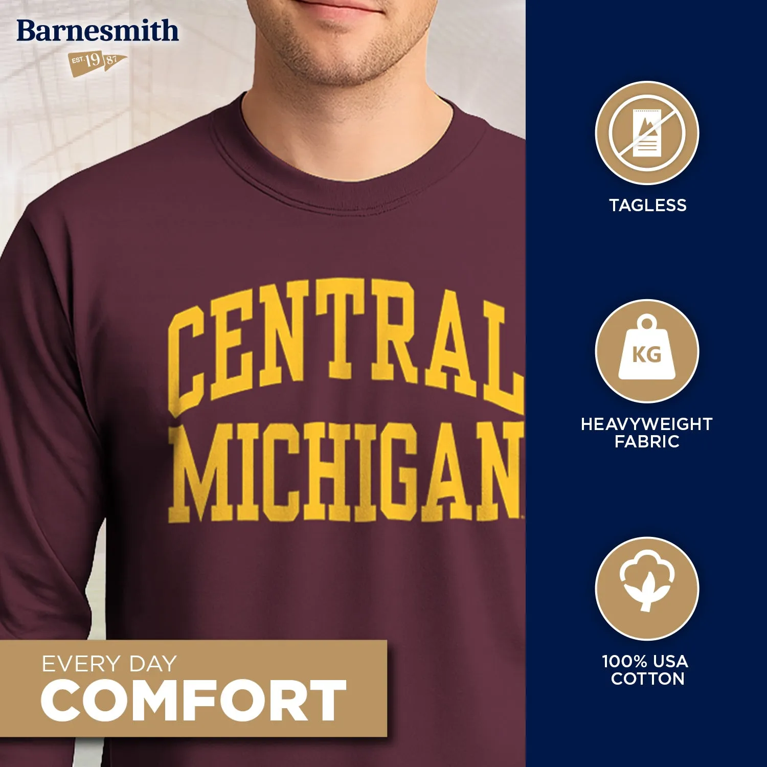 Central Michigan University Classic Long Sleeve T-Shirt (Maroon) sold by Barnesmith product image thumbnail 3