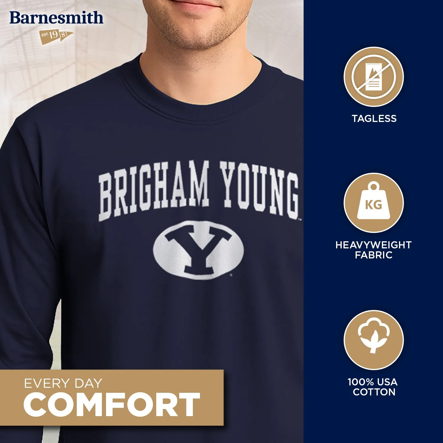 Brigham Young University Heritage Long Sleeve T-Shirt (Navy) sold by Barnesmith product image thumbnail 3
