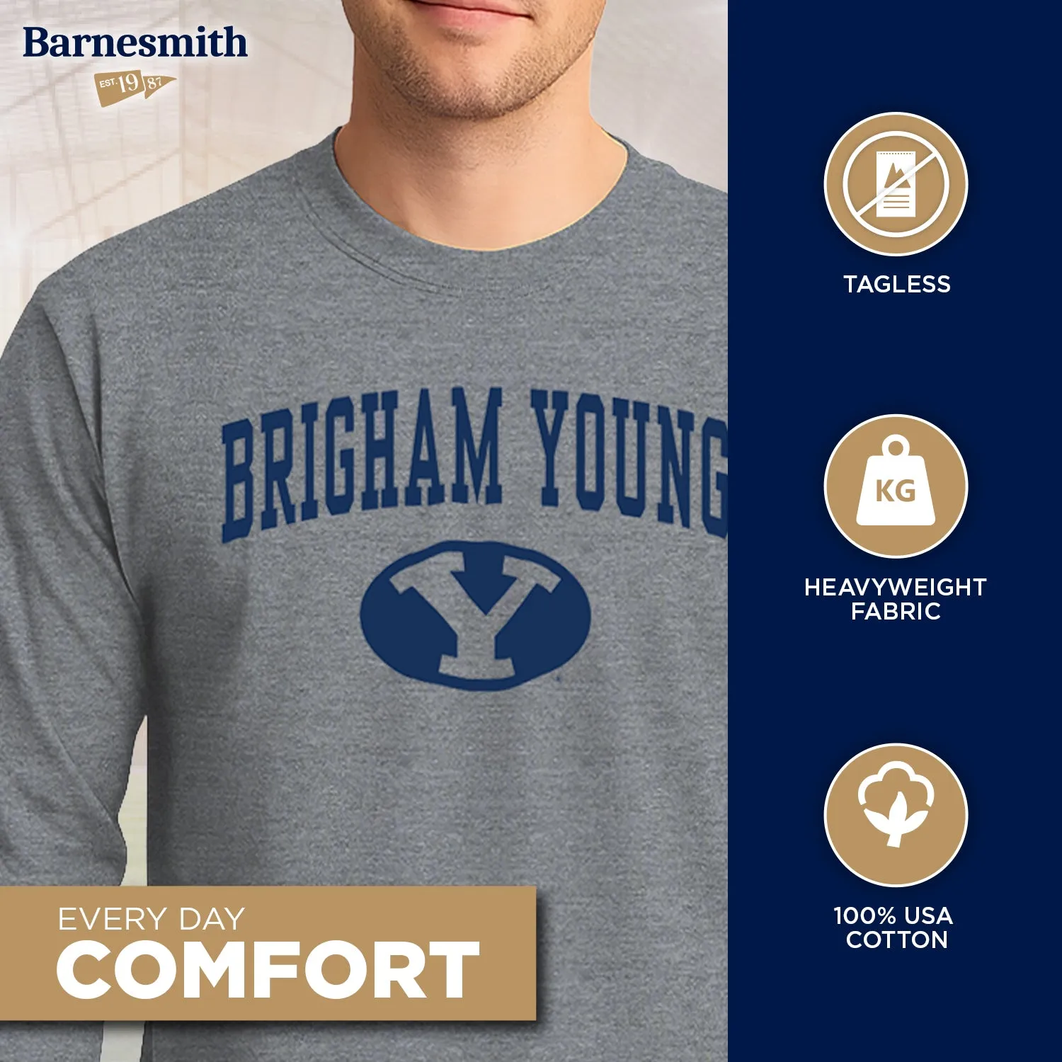 Brigham Young University Heritage Long Sleeve T-Shirt (Charcoal Grey) sold by Barnesmith product image thumbnail 3