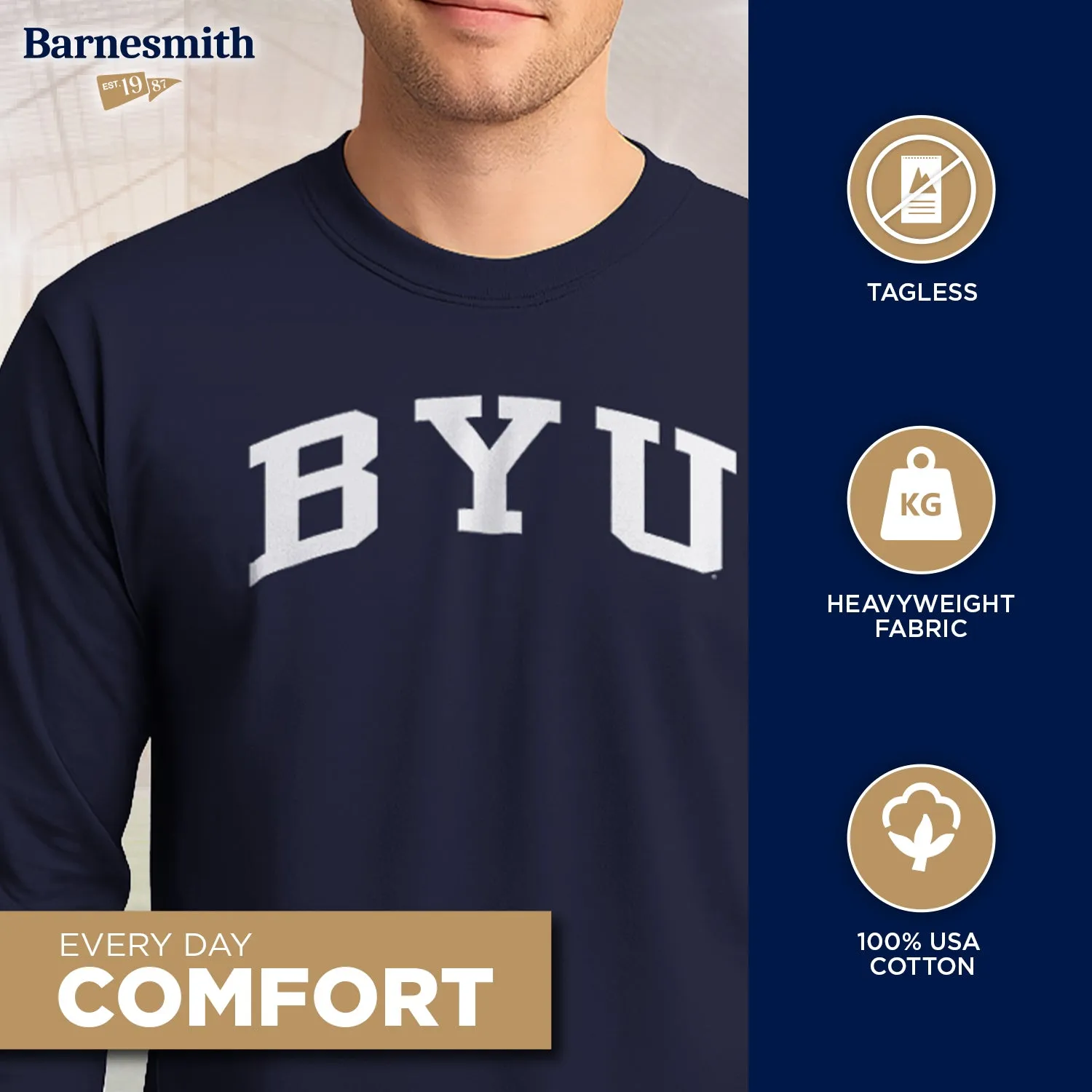 Brigham Young University Classic Long Sleeve T-Shirt (Navy) sold by Barnesmith product image thumbnail 3