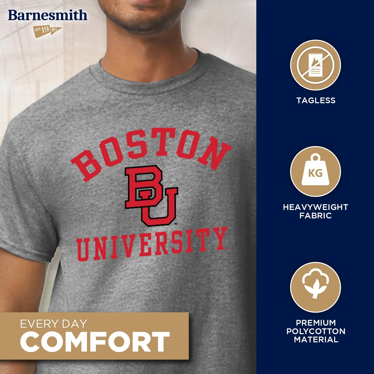 Boston University Heritage T-Shirt (Charcoal Grey) sold by Barnesmith product image thumbnail 3