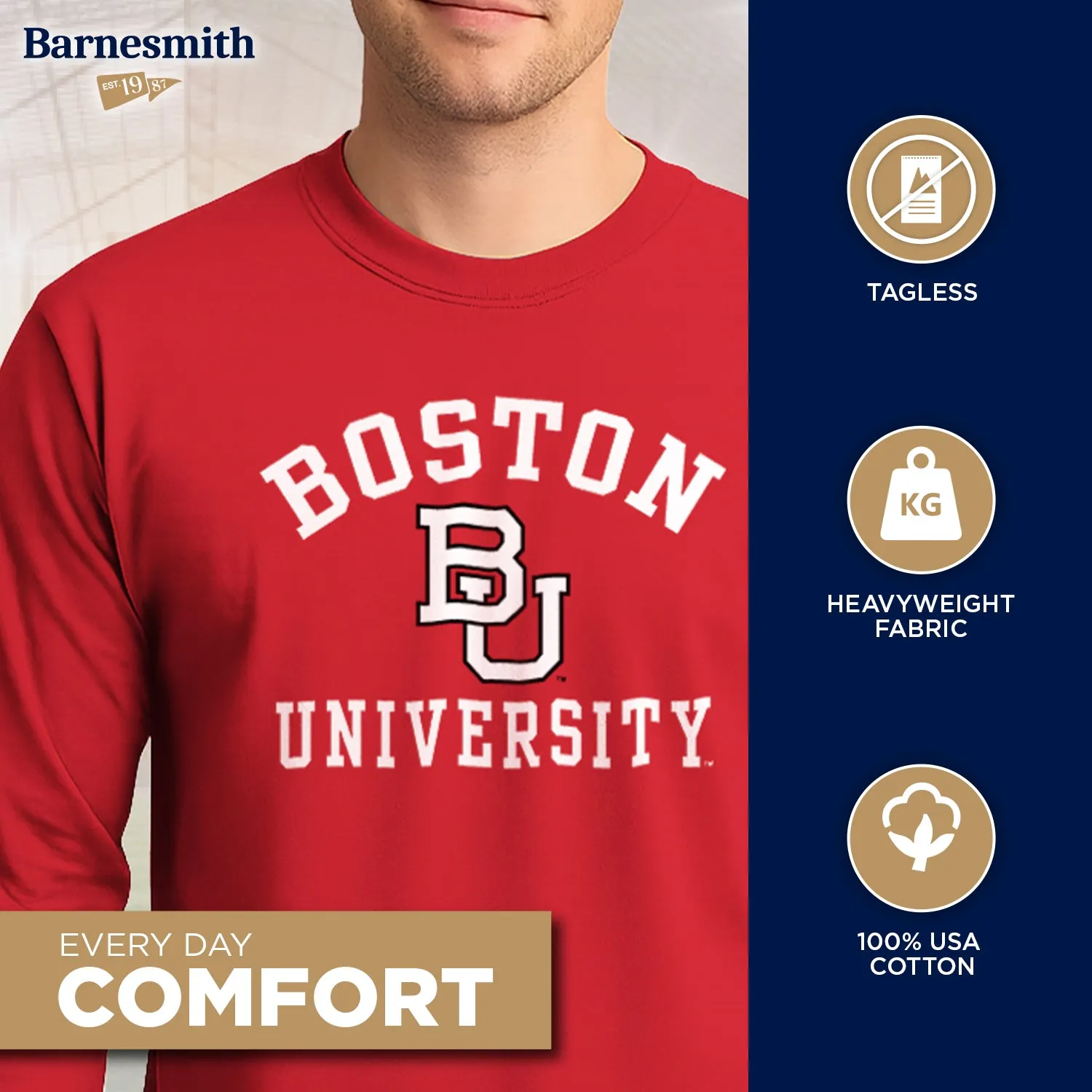 Boston University Heritage Long Sleeve T-Shirt (Red) sold by Barnesmith product image thumbnail 3
