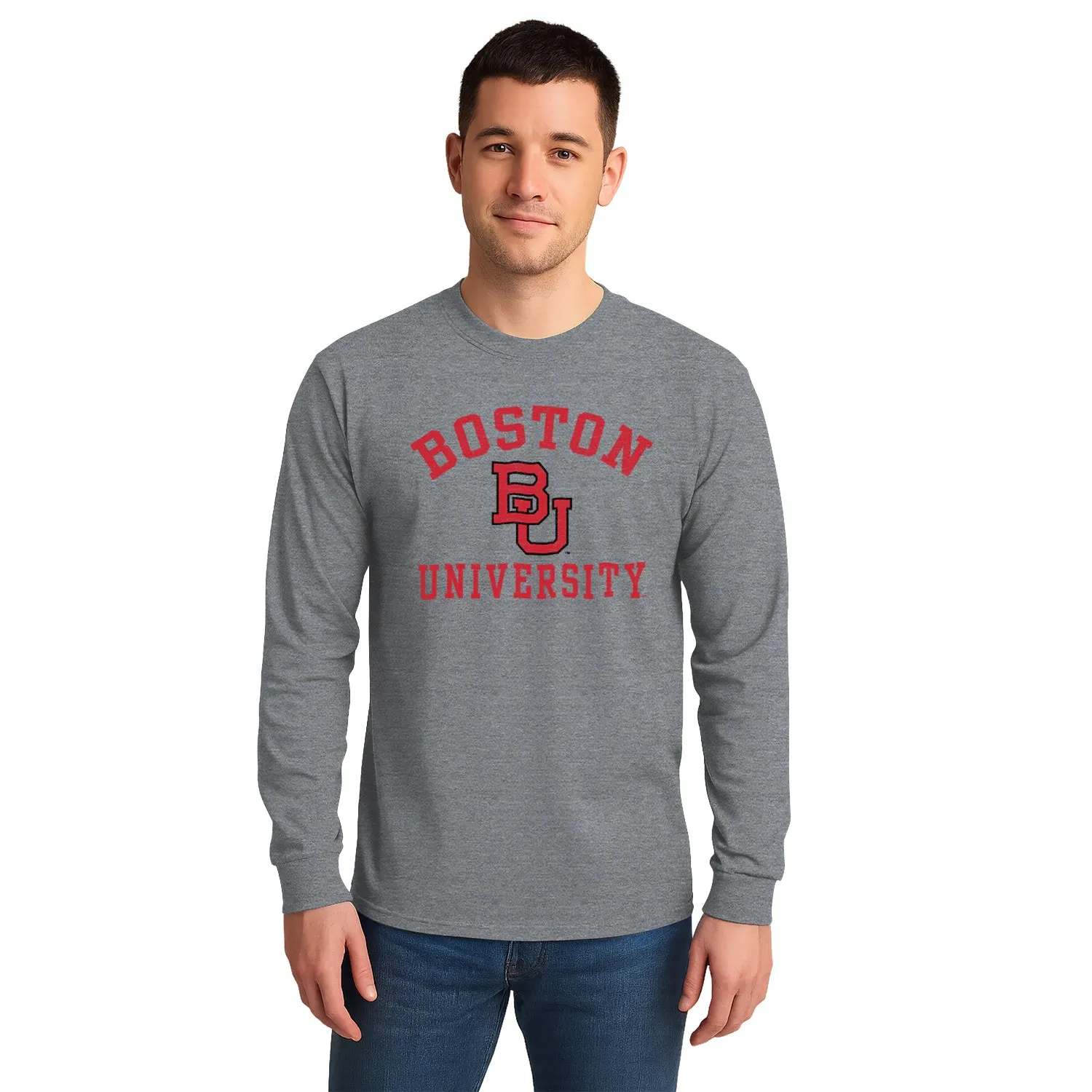 Boston University Heritage Long Sleeve T-Shirt (Charcoal Grey) sold by Barnesmith product image thumbnail 2