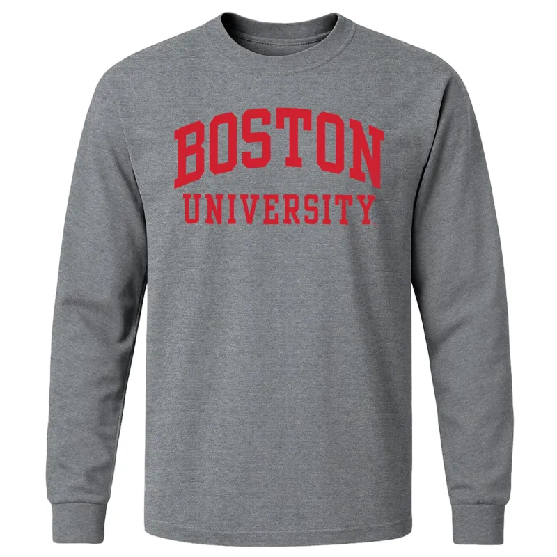 Boston University Classic Long Sleeve T-Shirt (Charcoal Grey) sold by Barnesmith