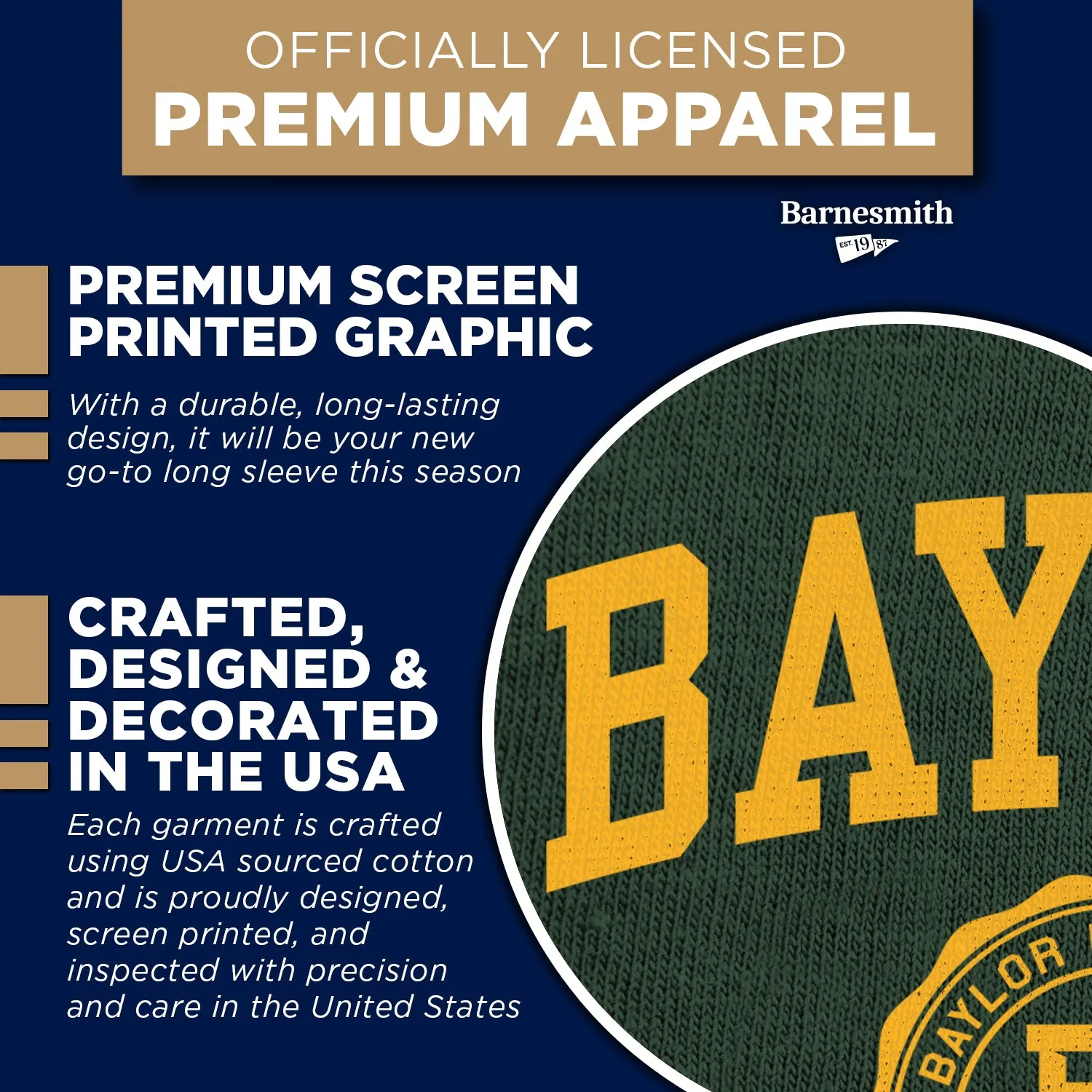 Baylor University Heritage Long Sleeve T-Shirt (Hunter Green) sold by Barnesmith product image thumbnail 4
