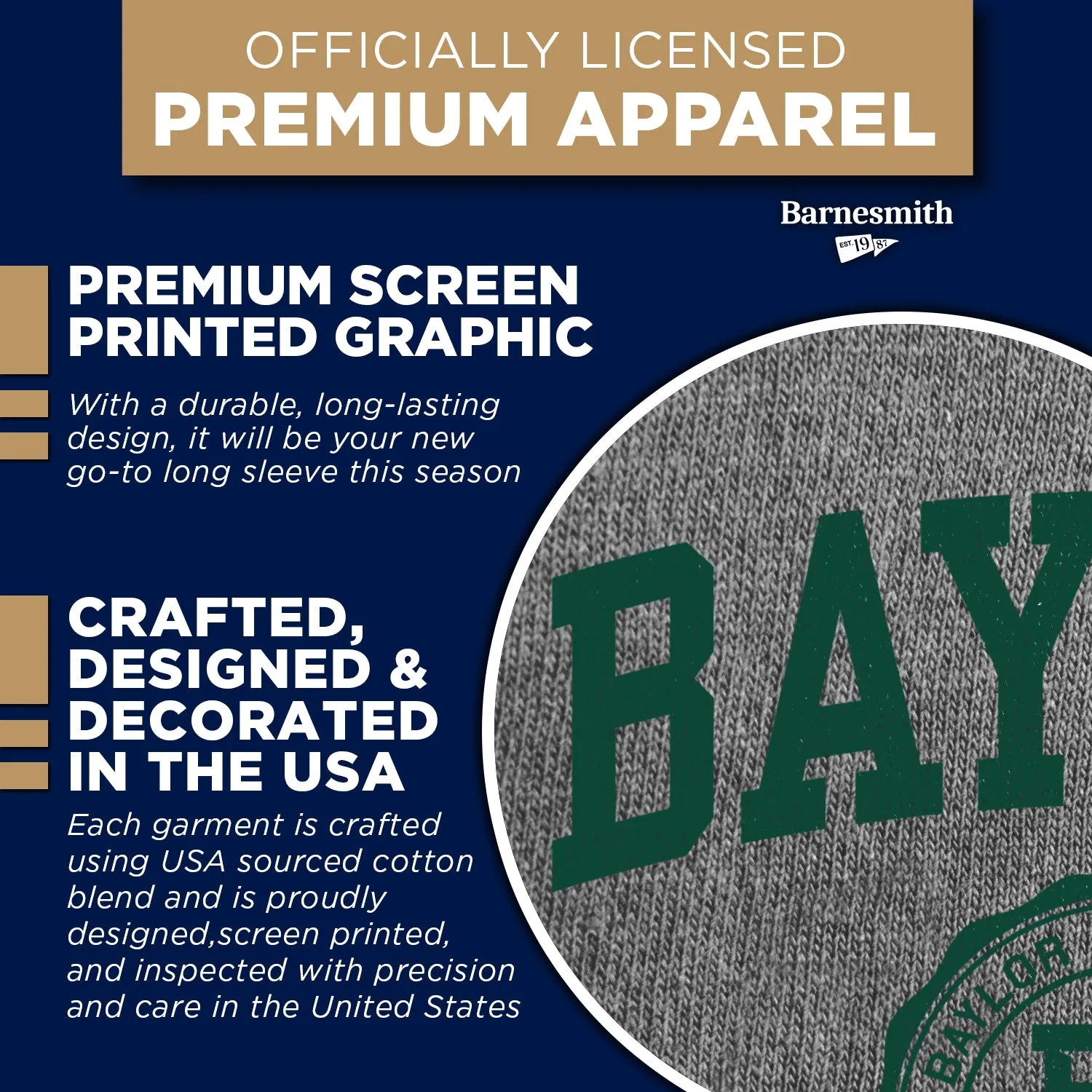 Baylor University Heritage Long Sleeve T-Shirt (Charcoal Grey) sold by Barnesmith product image thumbnail 4