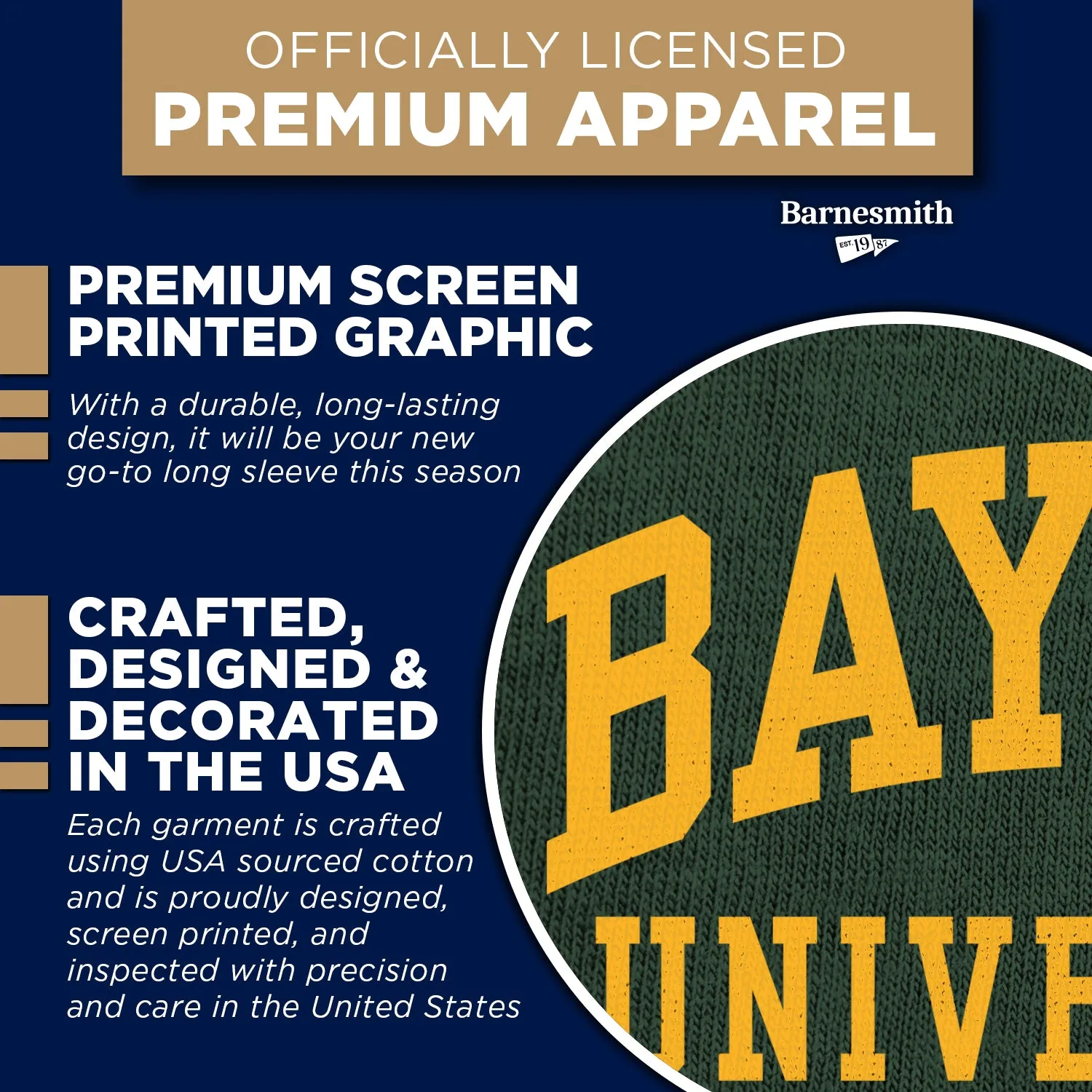 Baylor University Classic Long Sleeve T-Shirt (Hunter Green) sold by Barnesmith product image thumbnail 4