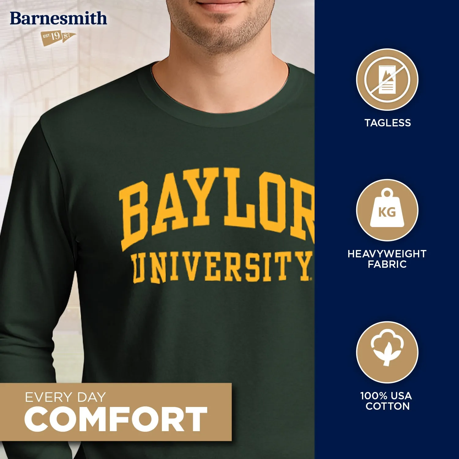 Baylor University Classic Long Sleeve T-Shirt (Hunter Green) sold by Barnesmith product image thumbnail 3