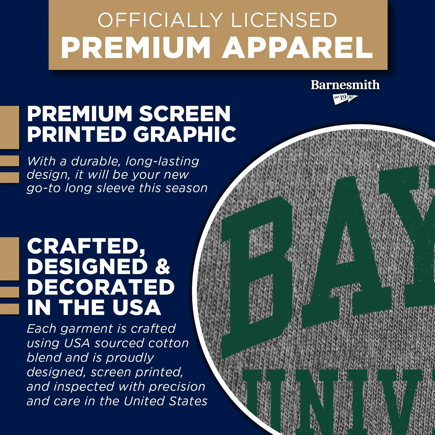 Baylor University Classic Long Sleeve T-Shirt (Charcoal Grey) sold by Barnesmith product image thumbnail 4