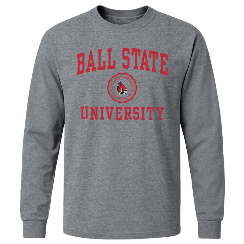 Ball State University Heritage Long Sleeve T-Shirt (Charcoal Grey) sold by Barnesmith