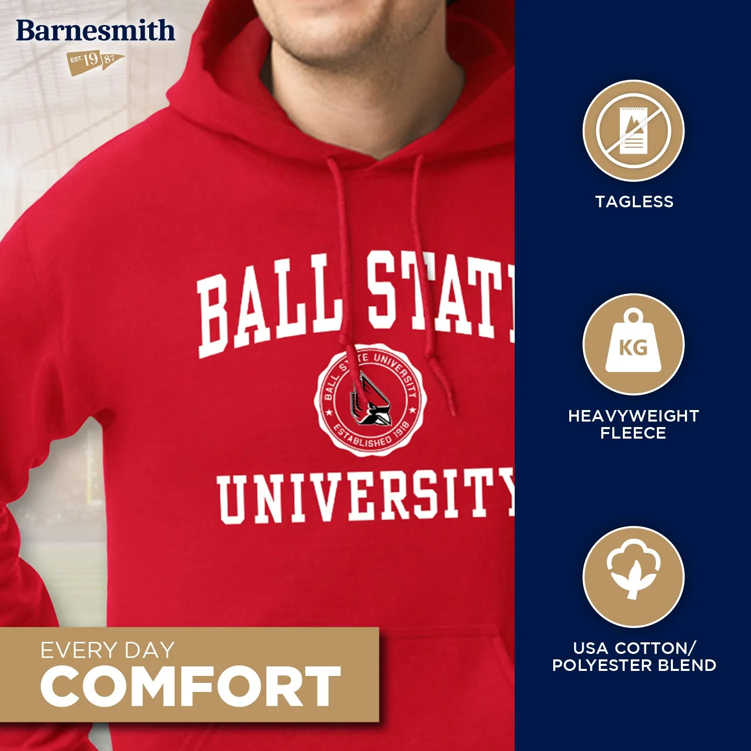 Ball State University Heritage Hooded Sweatshirt (Red) sold by Barnesmith product image thumbnail 3