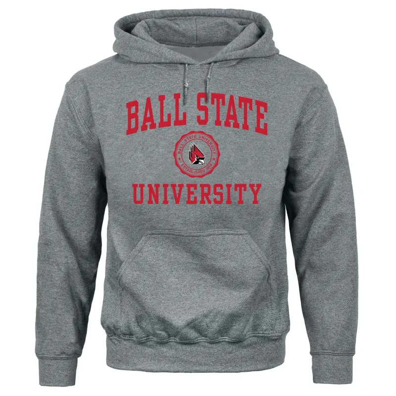 Ball State University Heritage Hooded Sweatshirt (Charcoal Grey) sold by Barnesmith