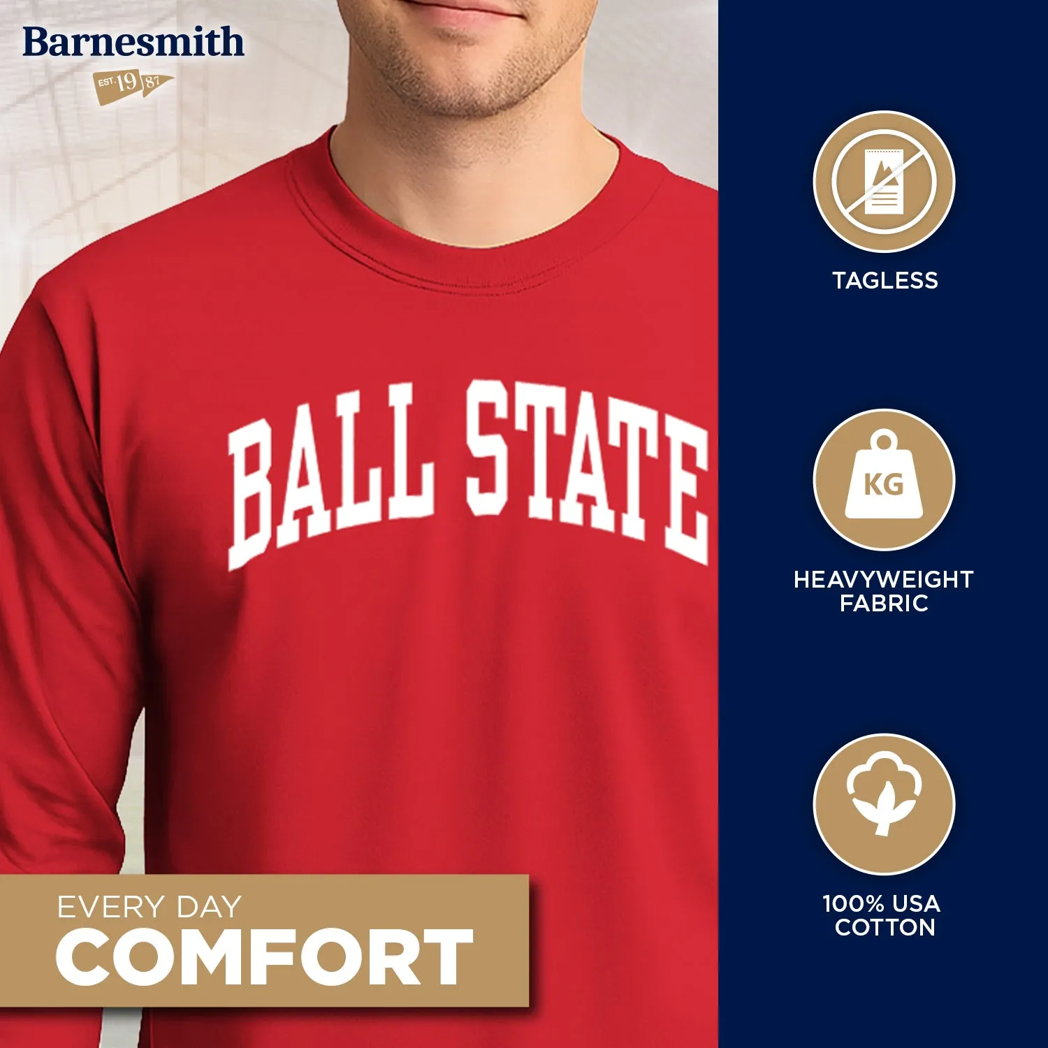 Ball State University Classic Long Sleeve T-Shirt (Red) sold by Barnesmith product image thumbnail 3