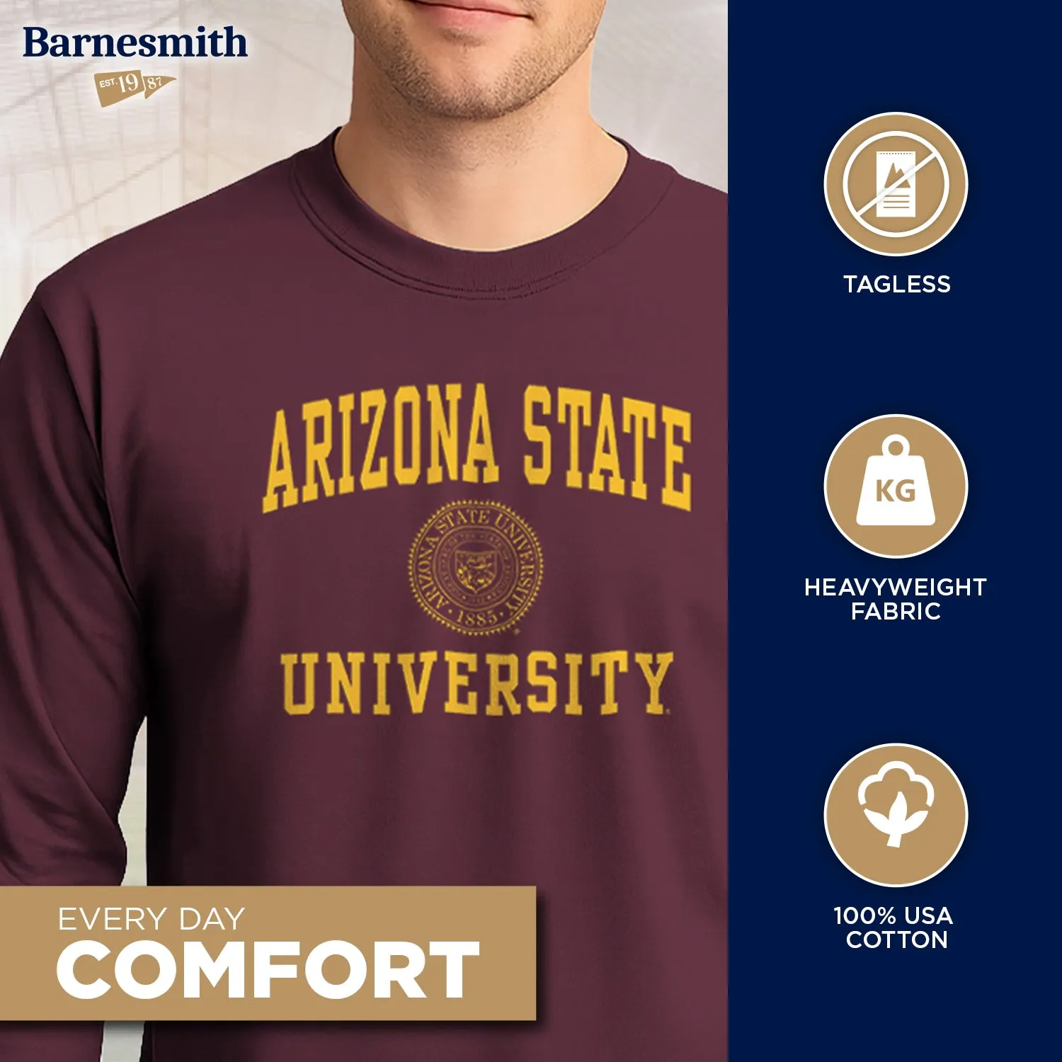 Arizona State University Heritage Long Sleeve T-Shirt (Maroon) sold by Barnesmith product image thumbnail 3